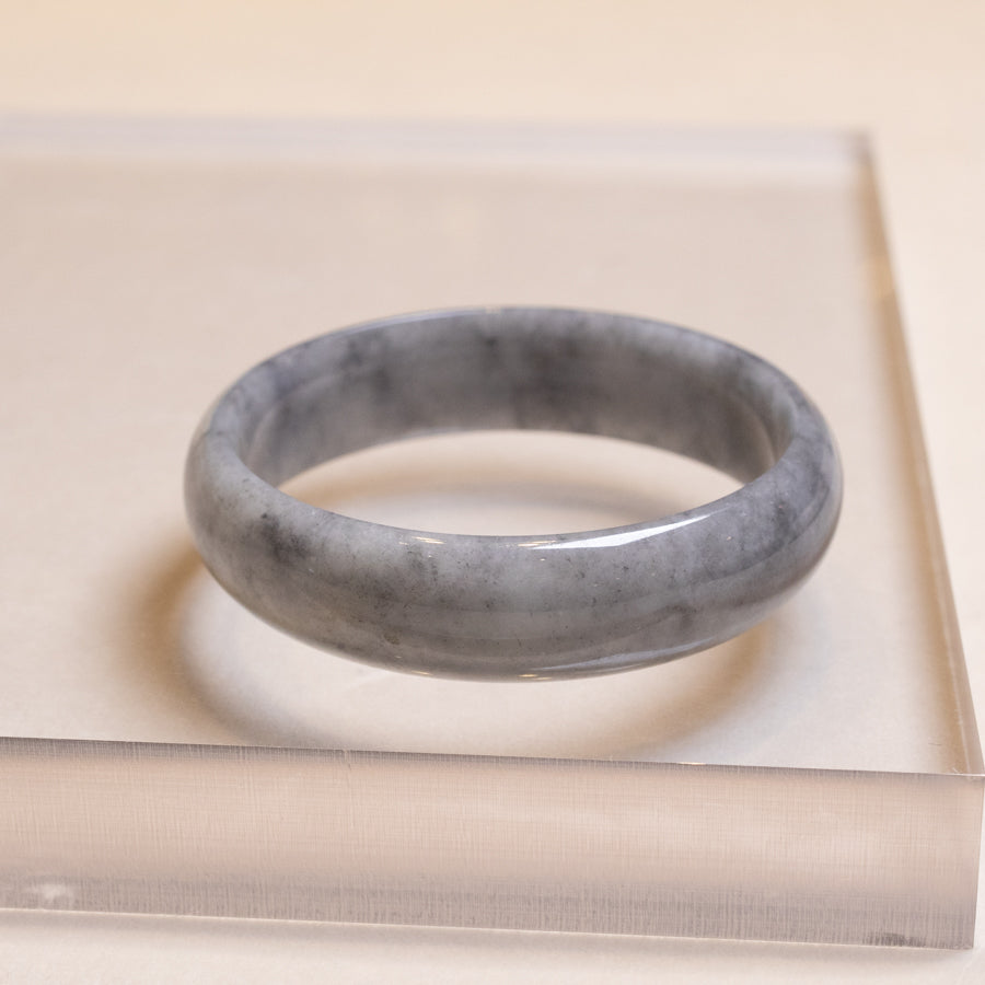 Light Grey Jadeite Bangle Bracelet – Natural Type-A Jadeite, Round & Flat Shapes, 50mm-59mm Sizes