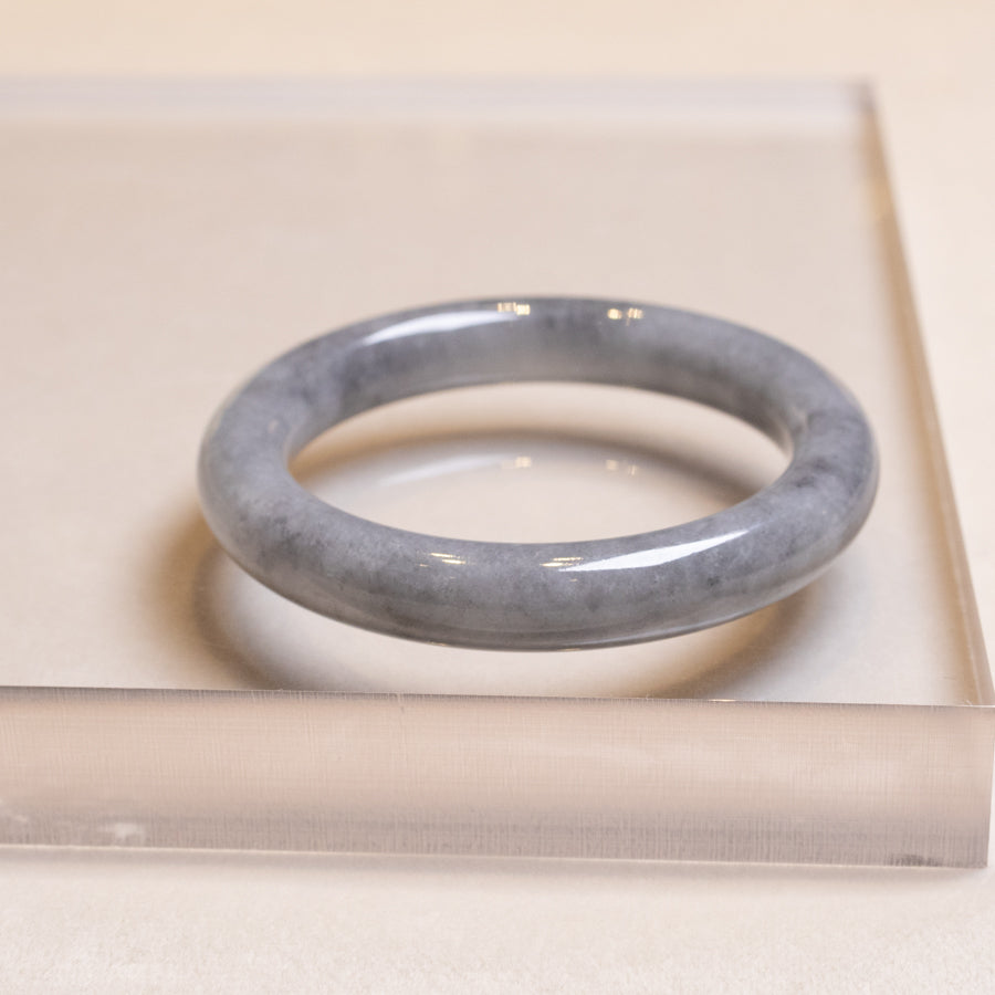 Light Grey Jadeite Bangle Bracelet – Natural Type-A Jadeite, Round & Flat Shapes, 50mm-59mm Sizes