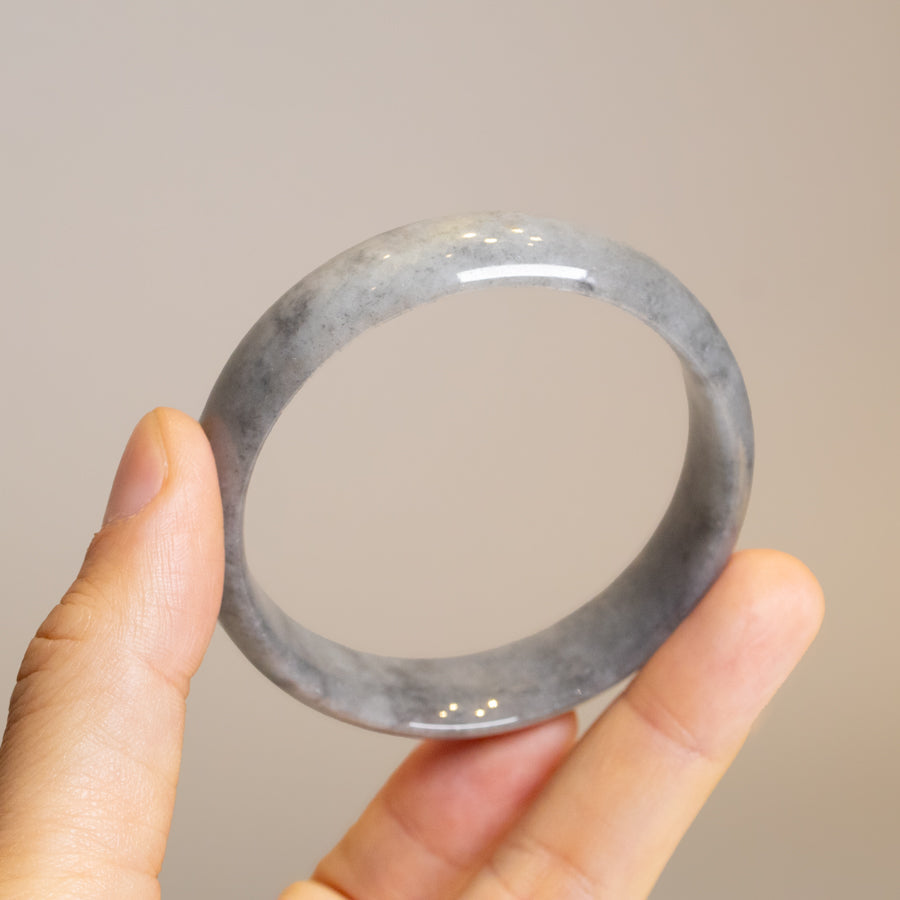 Light Grey Jadeite Bangle Bracelet – Natural Type-A Jadeite, Round & Flat Shapes, 50mm-59mm Sizes