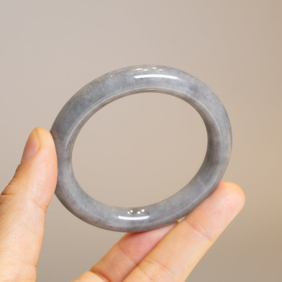 Light Grey Jadeite Bangle Bracelet – Natural Type-A Jadeite, Round & Flat Shapes, 50mm-59mm Sizes