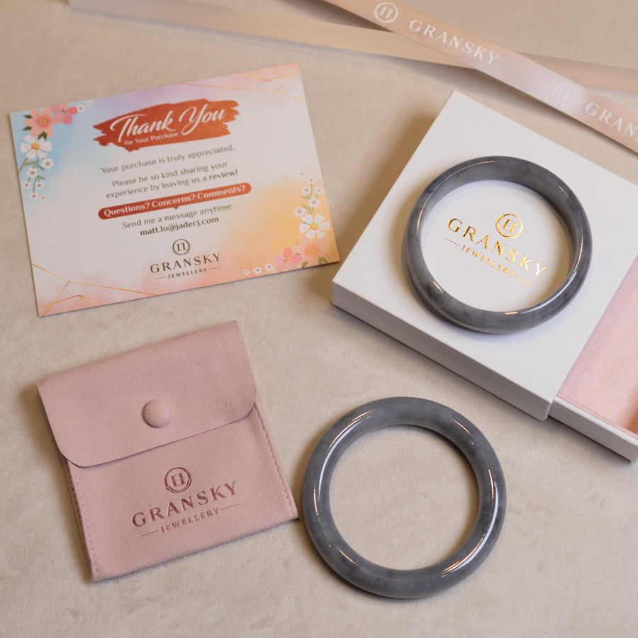 Light Grey Jadeite Bangle Bracelet – Natural Type-A Jadeite, Round & Flat Shapes, 50mm-59mm Sizes