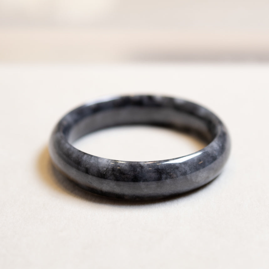 Intense Grey Jadeite Bangle Bracelet – Natural Type-A Jadeite, Flat Shape, 54mm-59mm Sizes