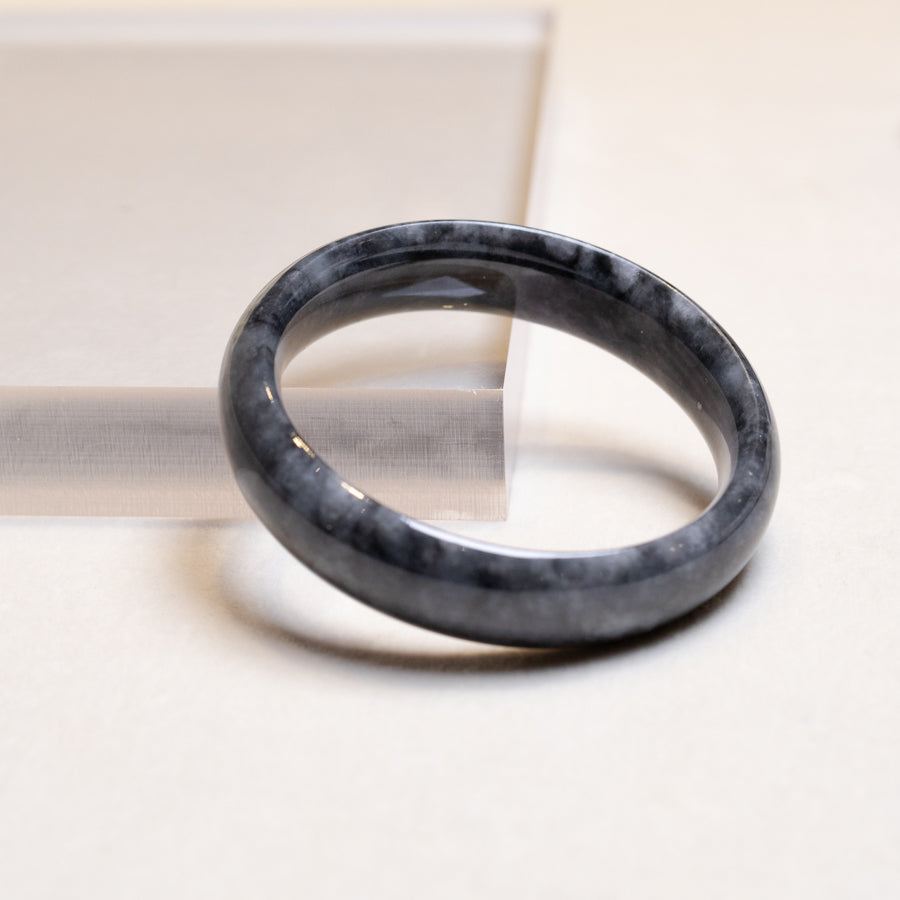 Intense Grey Jadeite Bangle Bracelet – Natural Type-A Jadeite, Flat Shape, 54mm-59mm Sizes