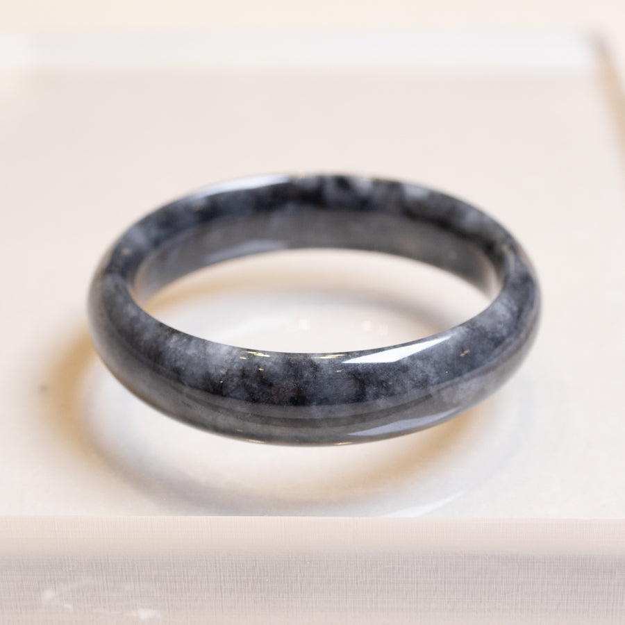 Intense Grey Jadeite Bangle Bracelet – Natural Type-A Jadeite, Flat Shape, 54mm-59mm Sizes