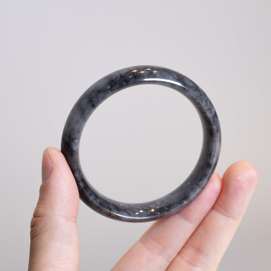 Intense Grey Jadeite Bangle Bracelet – Natural Type-A Jadeite, Flat Shape, 54mm-59mm Sizes