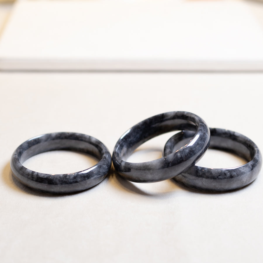 Intense Grey Jadeite Bangle Bracelet – Natural Type-A Jadeite, Flat Shape, 54mm-59mm Sizes