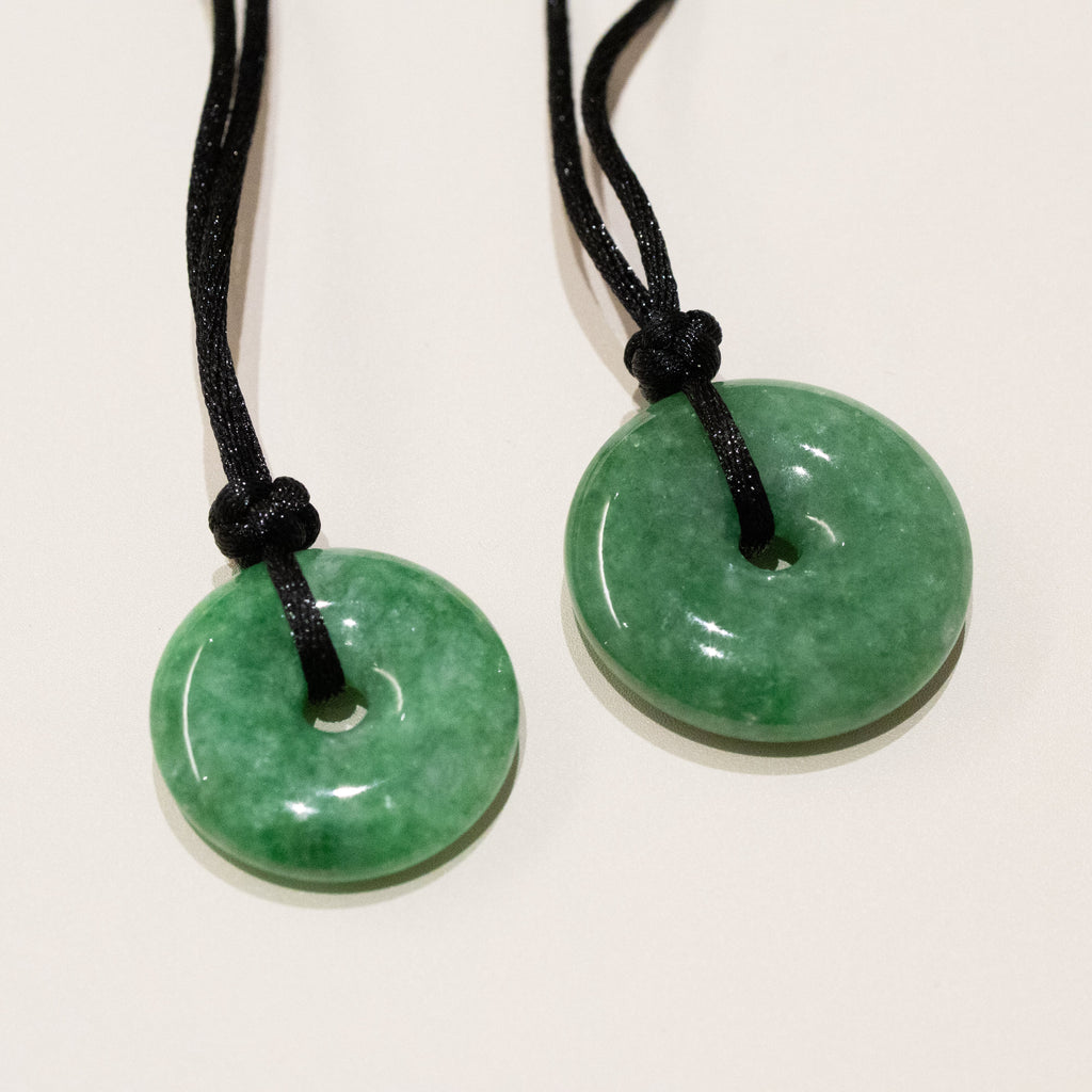 Green Jade Round Donut Pendant 26mm - Calming Gemstone