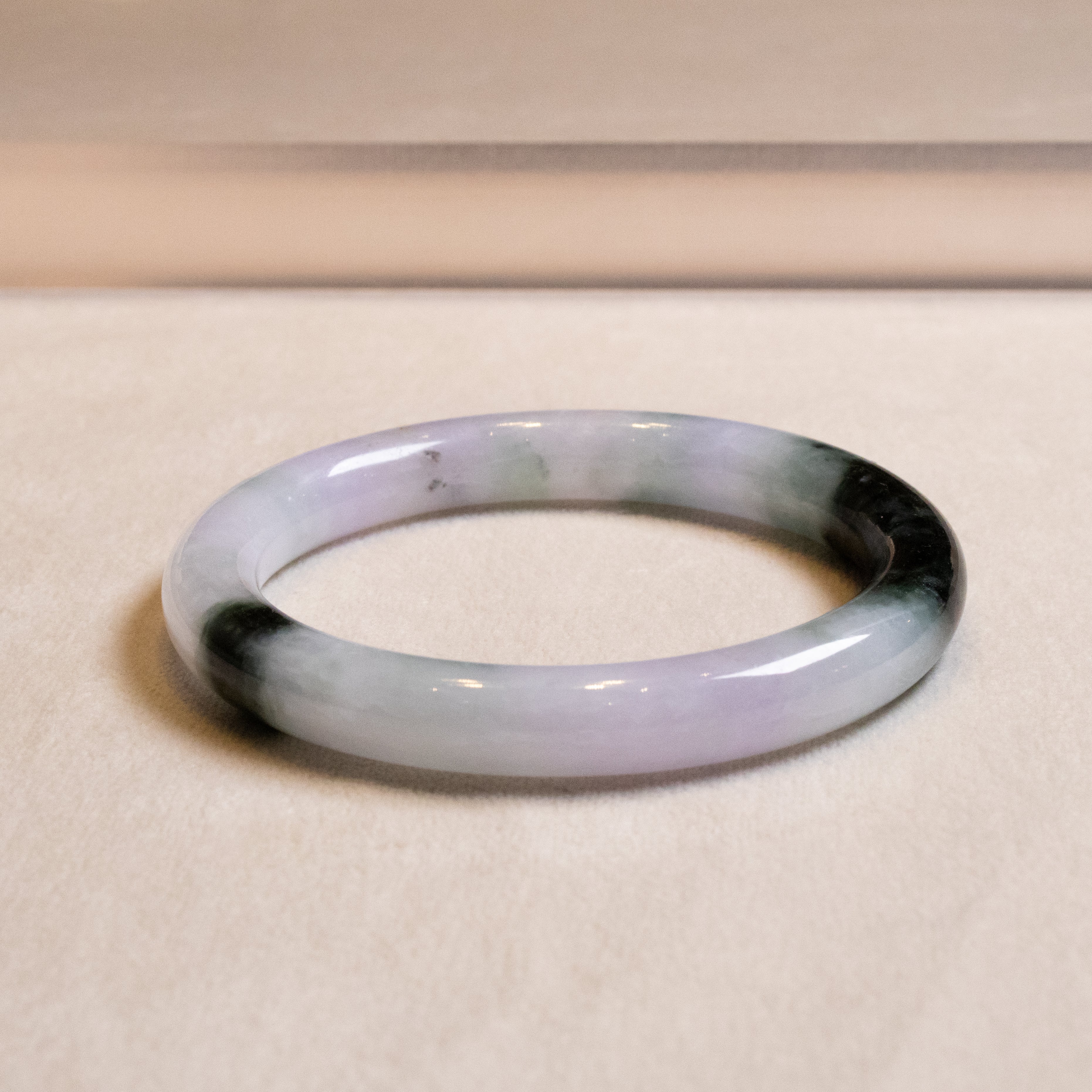56mm Tri-Color Round Jadeite Bangle – Purple, Green, Black, Untreated Burmese Jadeite