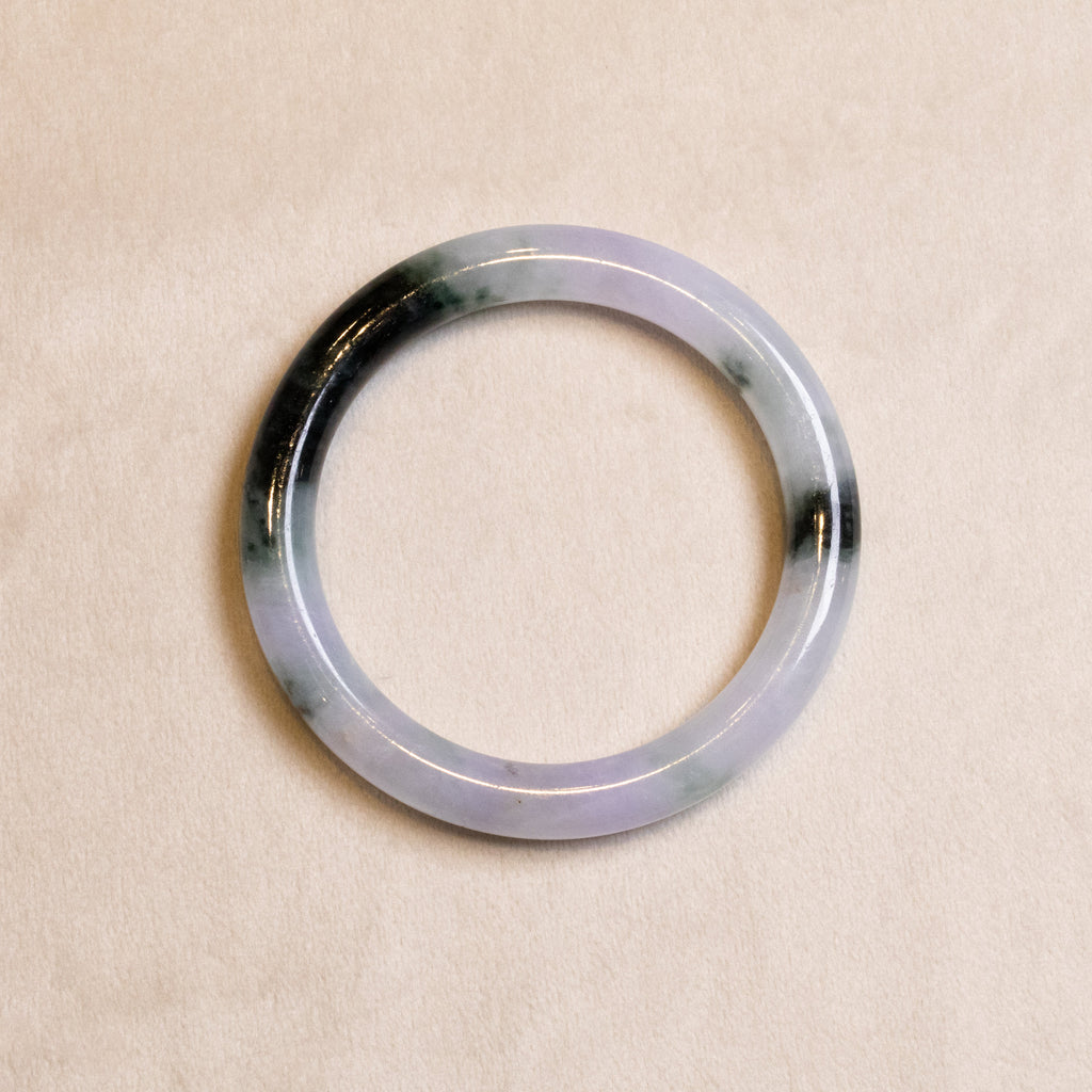 56mm Tri-Color Round Jadeite Bangle – Purple, Green, Black, Untreated Burmese Jadeite