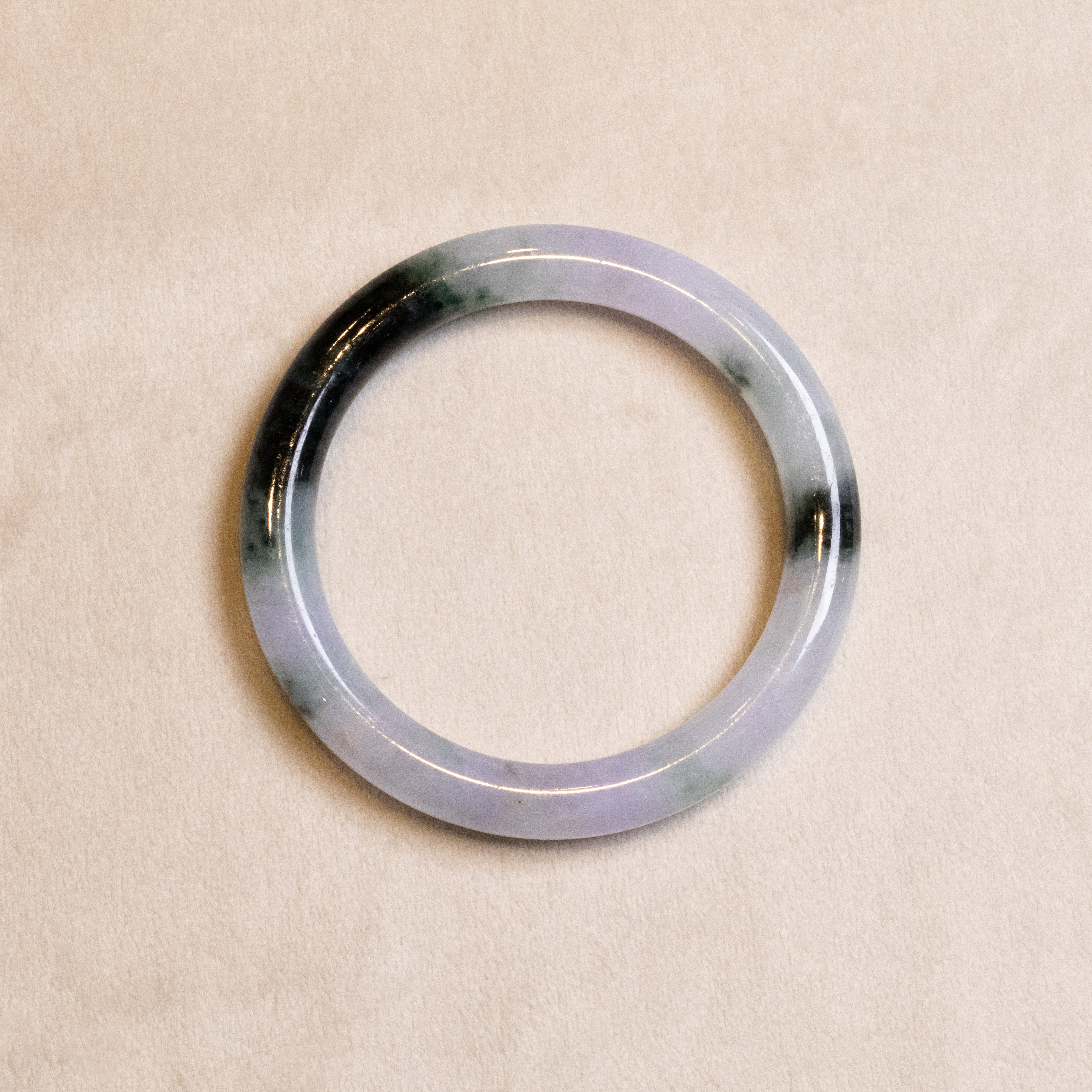 56mm Tri-Color Round Jadeite Bangle – Purple, Green, Black, Untreated Burmese Jadeite