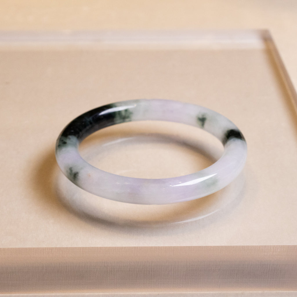 56mm Tri-Color Round Jadeite Bangle – Purple, Green, Black, Untreated Burmese Jadeite
