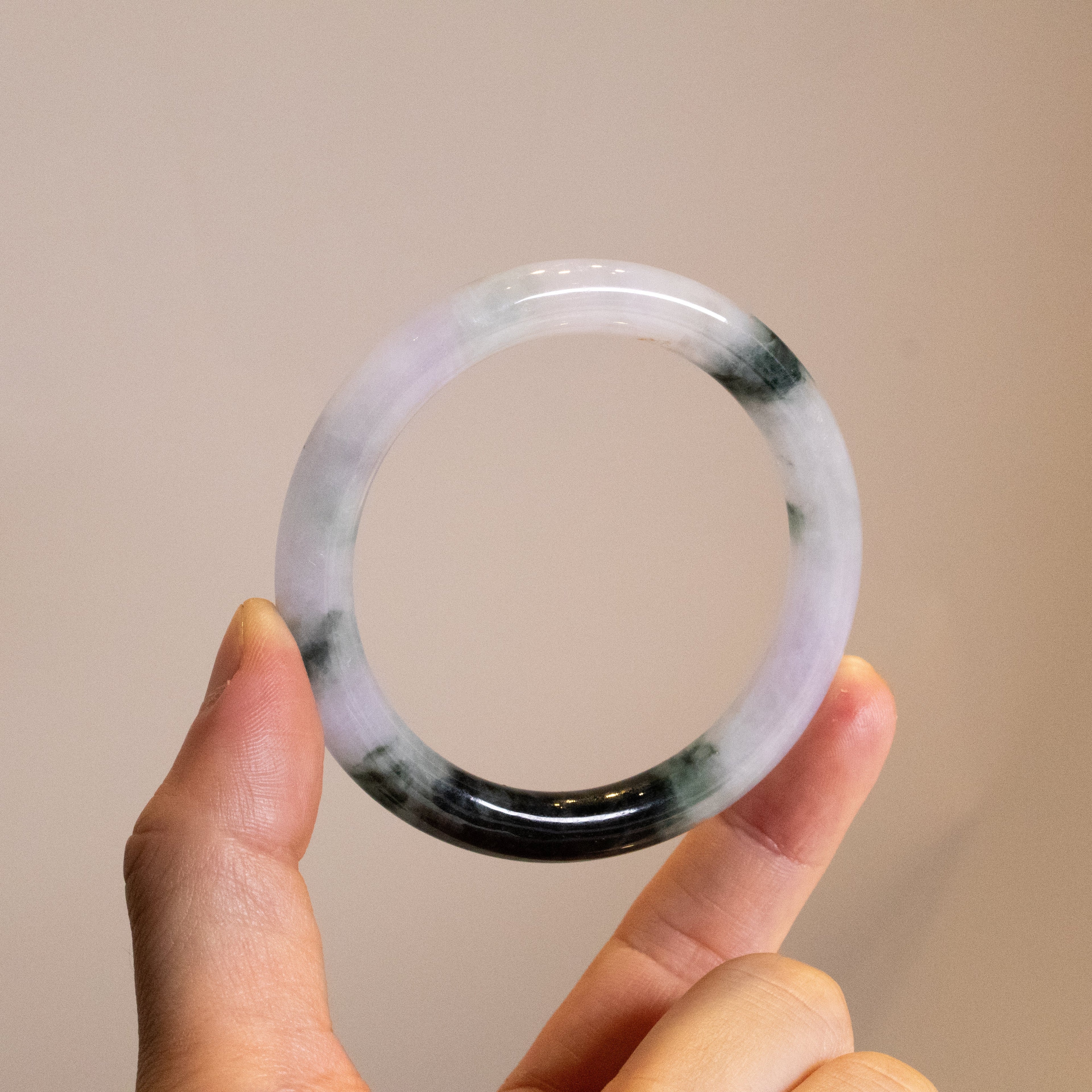56mm Tri-Color Round Jadeite Bangle – Purple, Green, Black, Untreated Burmese Jadeite