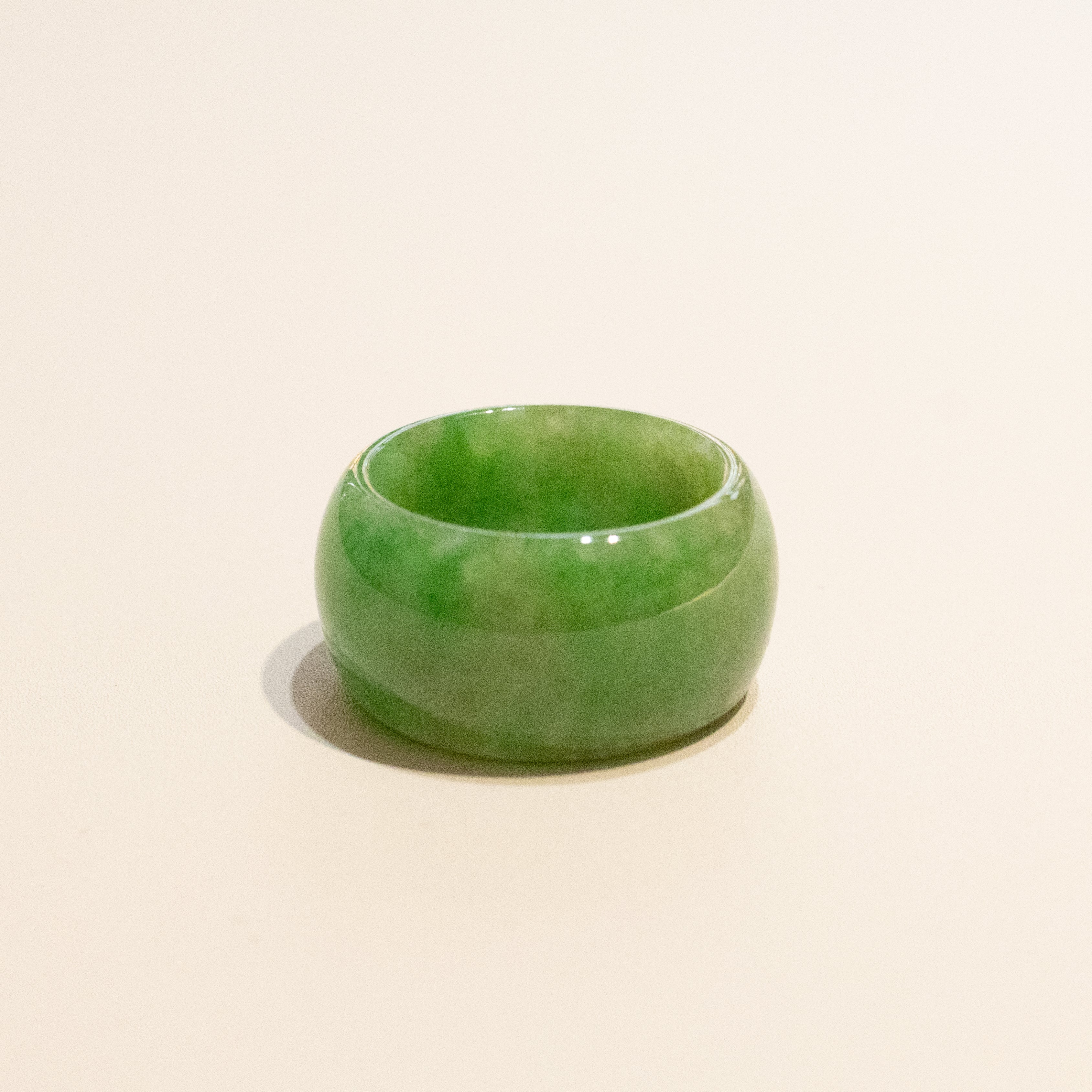 Size US 7.5 Imperial Green Burmese Wide Jade Ring Band - Type A Natural Jadeite