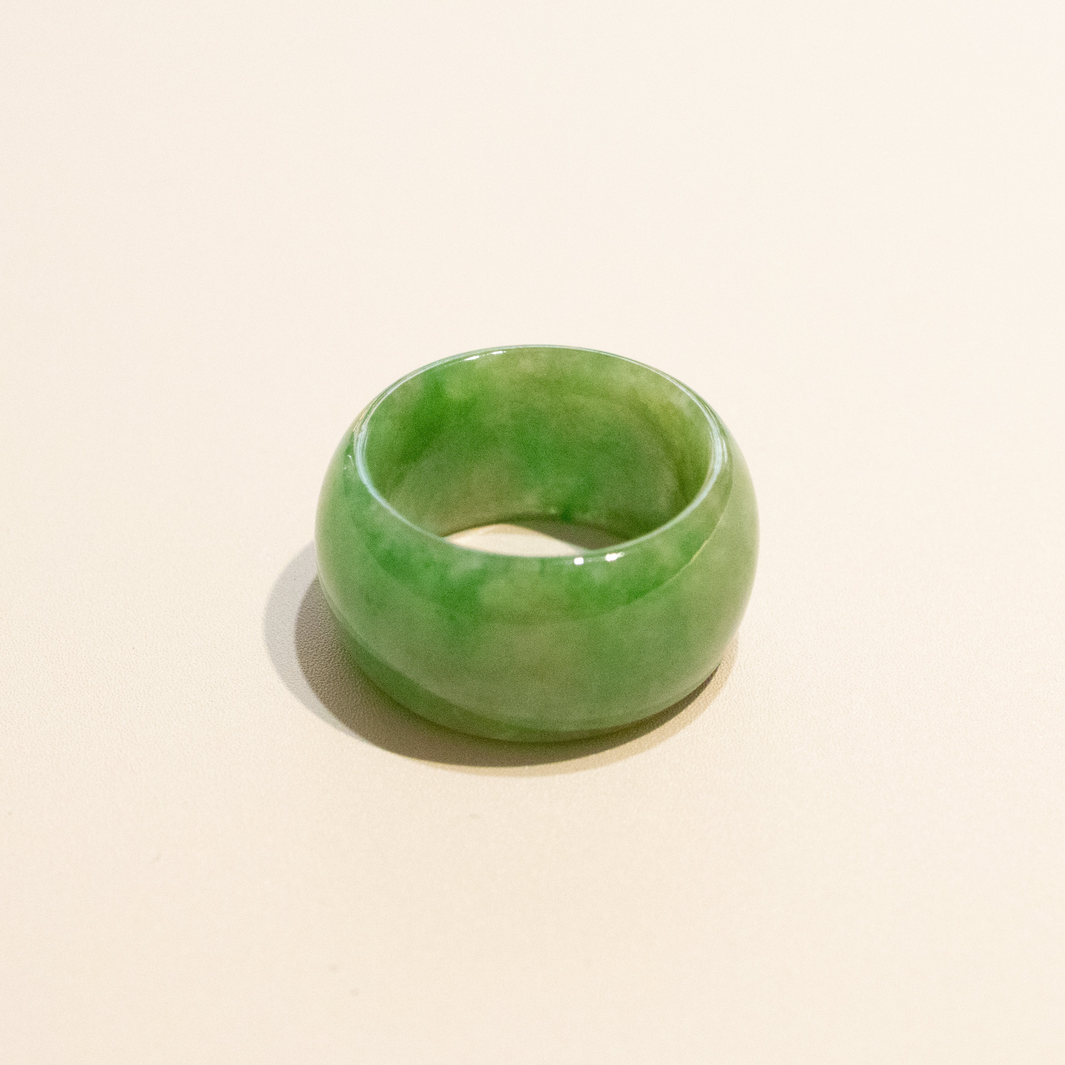 Size US 7.5 Imperial Green Burmese Wide Jade Ring Band - Type A Natural Jadeite