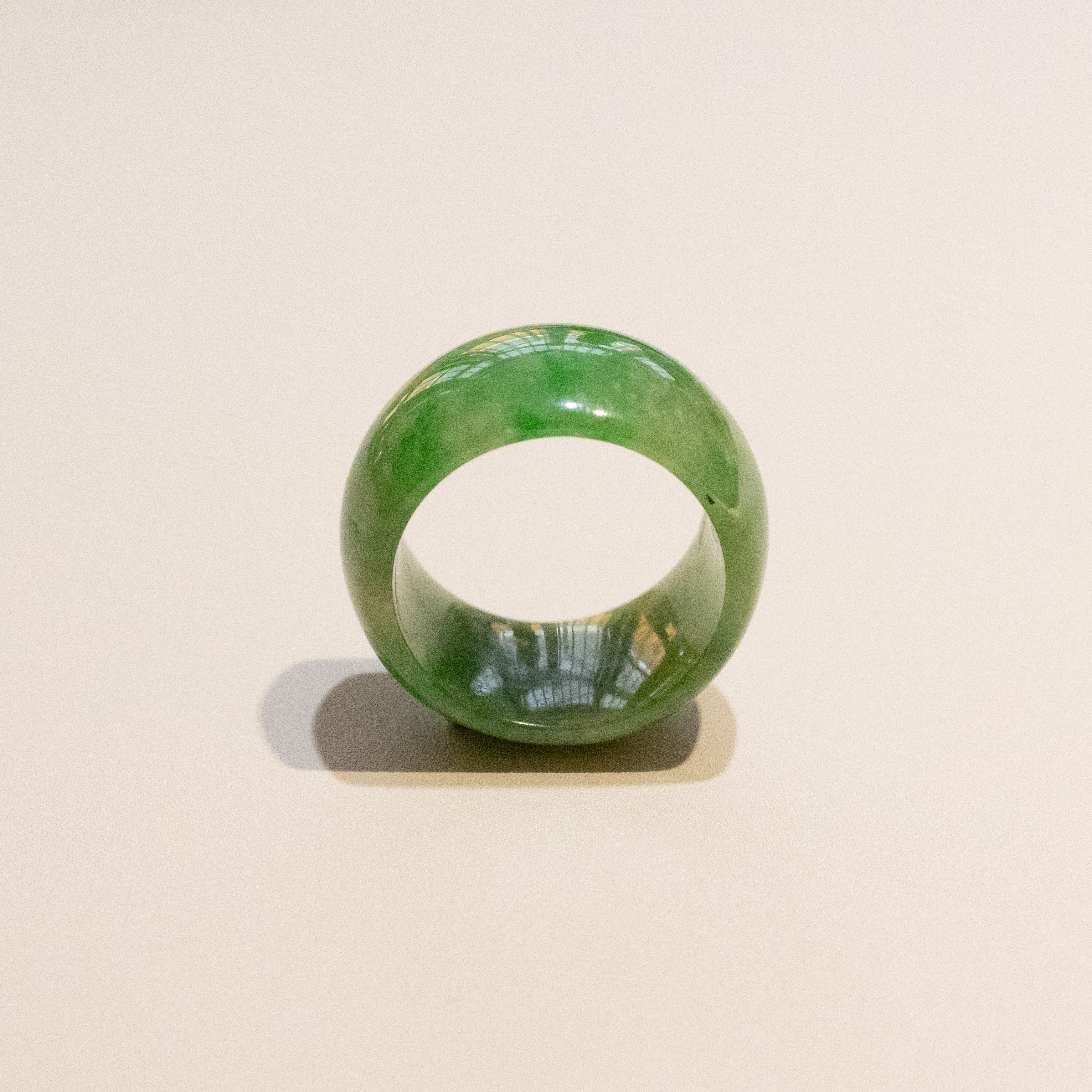 Size US 7.5 Imperial Green Burmese Wide Jade Ring Band - Type A Natural Jadeite