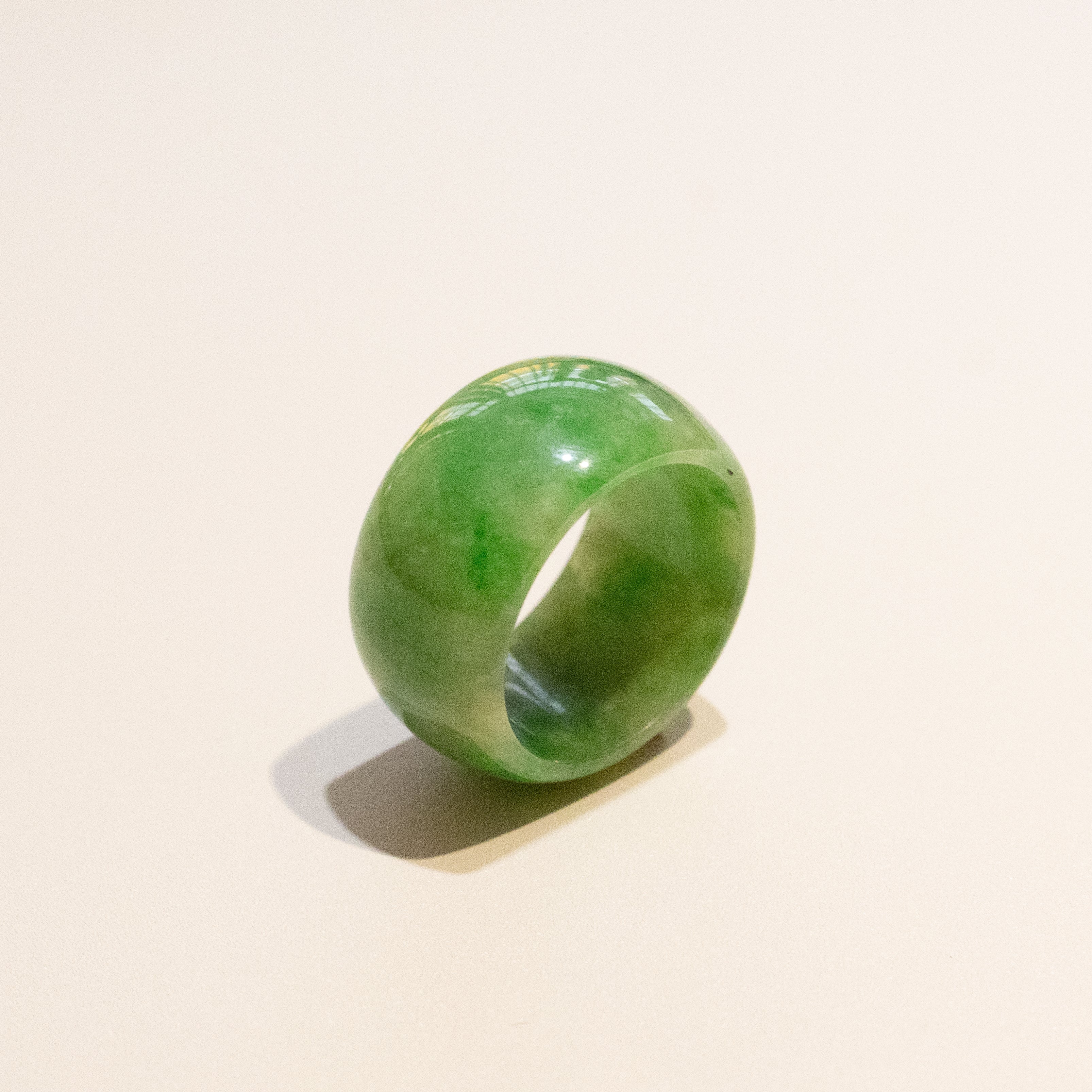 Size US 7.5 Imperial Green Burmese Wide Jade Ring Band - Type A Natural Jadeite