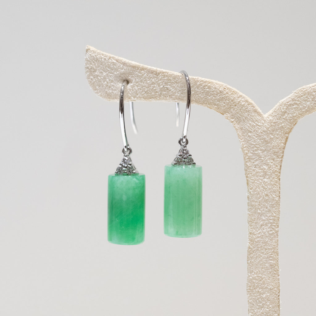 Apple Green & Lavender Jade Drop Earrings in 18K White Gold with Diamonds