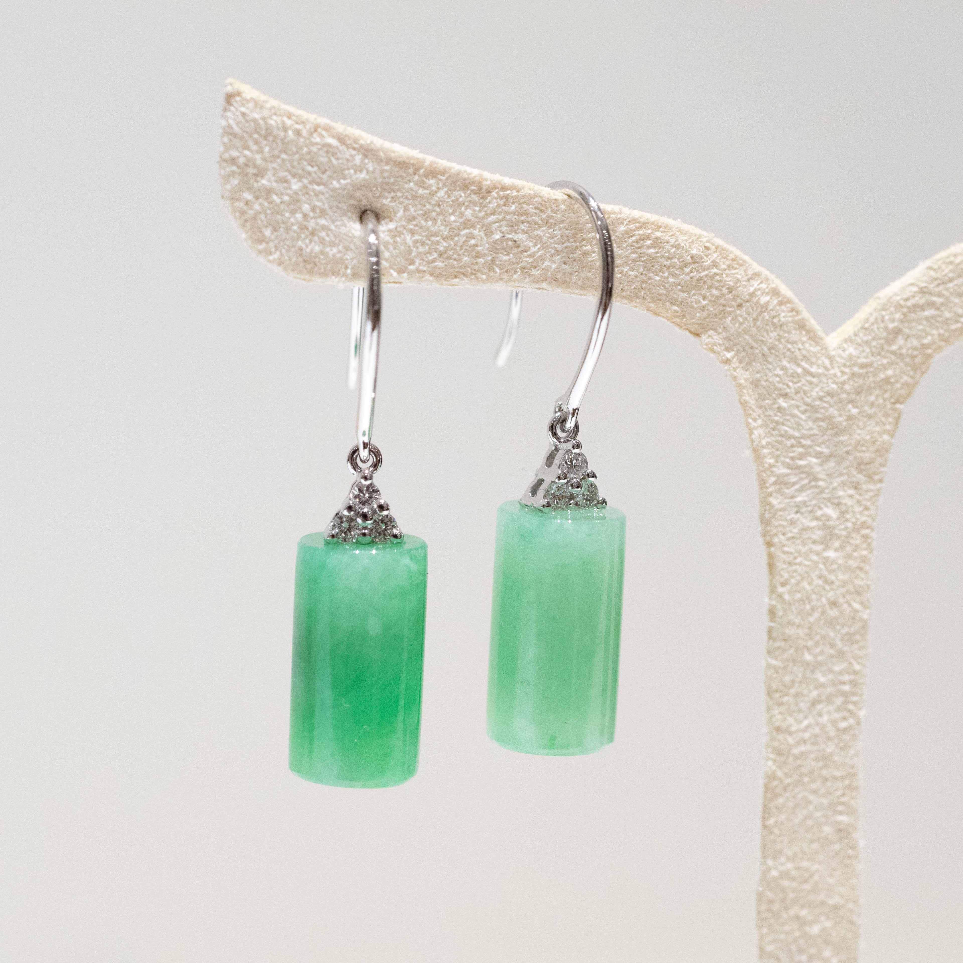 Apple Green & Lavender Jade Drop Earrings in 18K White Gold with Diamonds