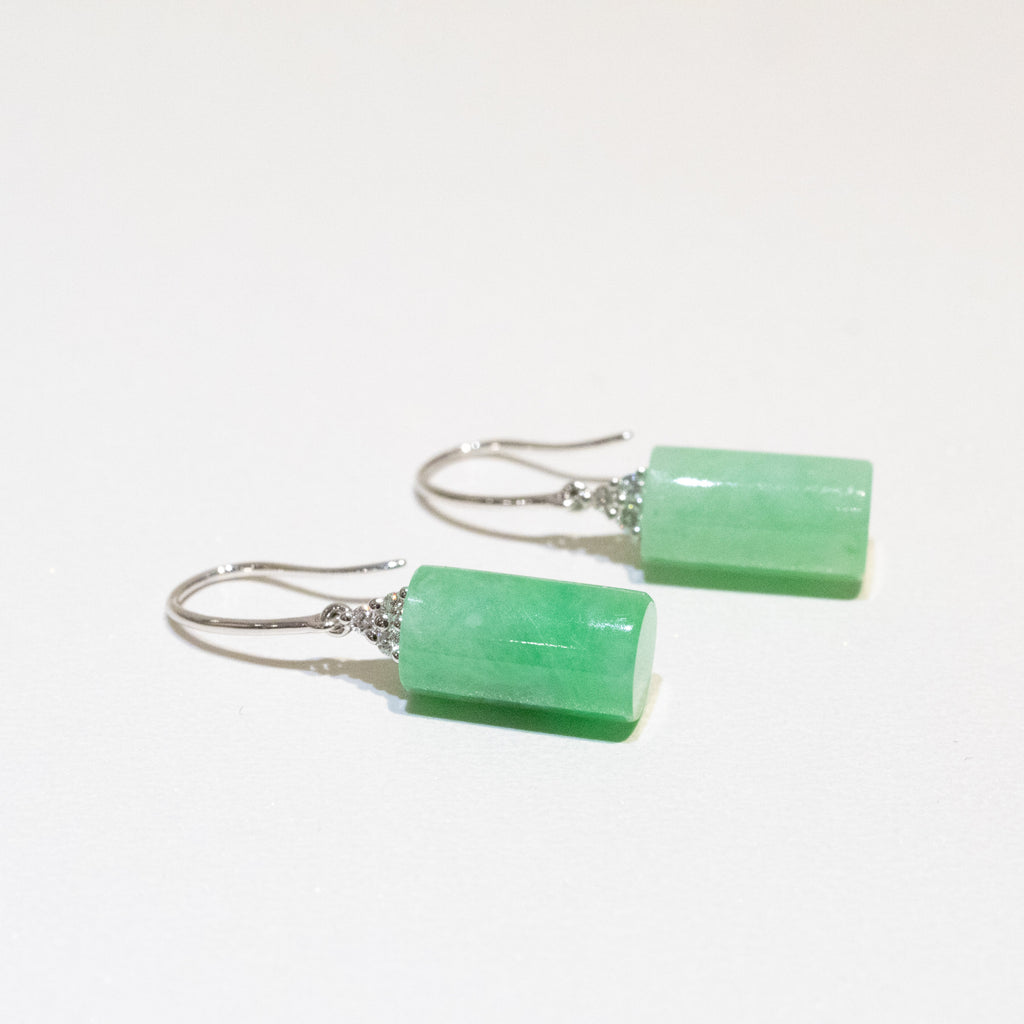 Apple Green & Lavender Jade Drop Earrings in 18K White Gold with Diamonds