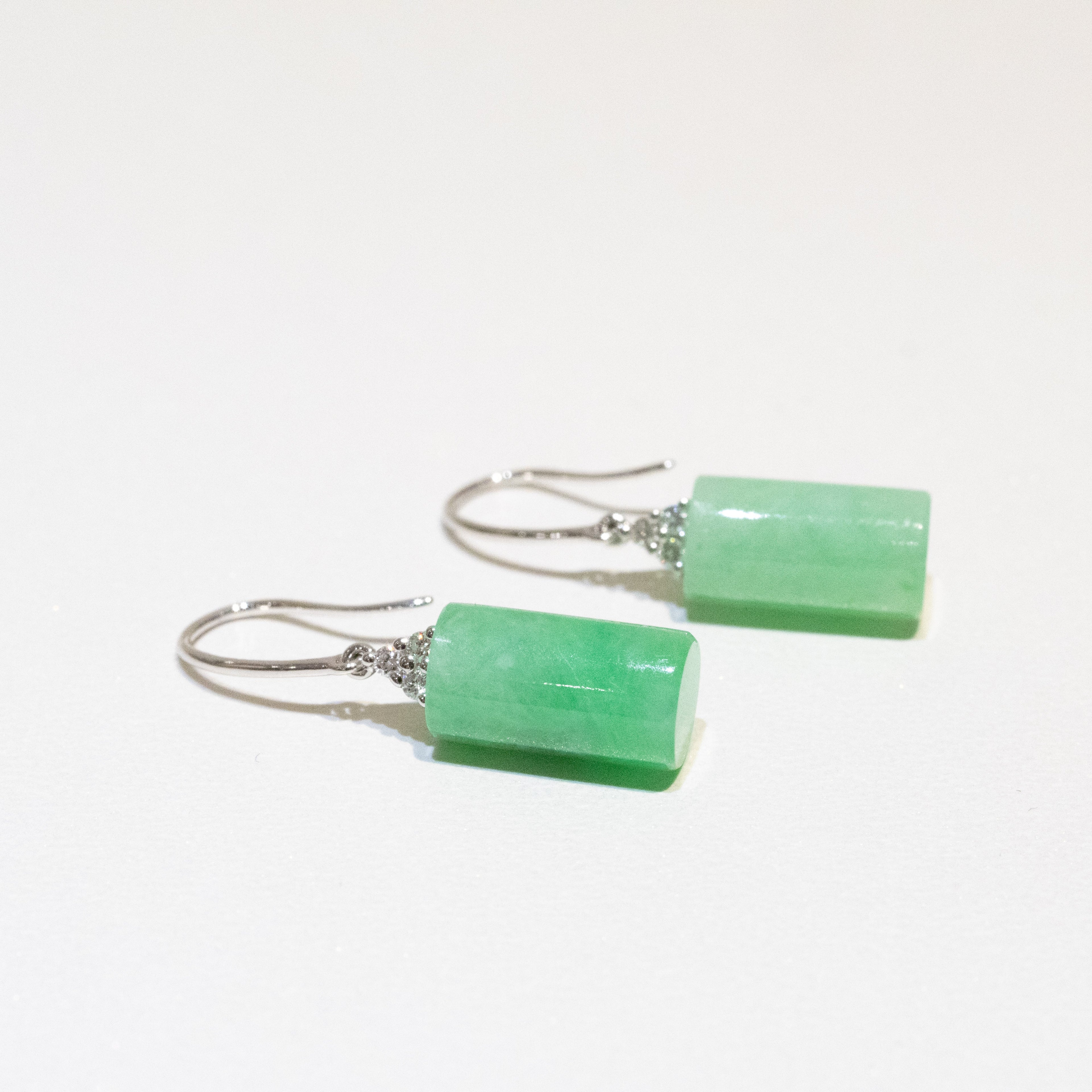 Apple Green & Lavender Jade Drop Earrings in 18K White Gold with Diamonds