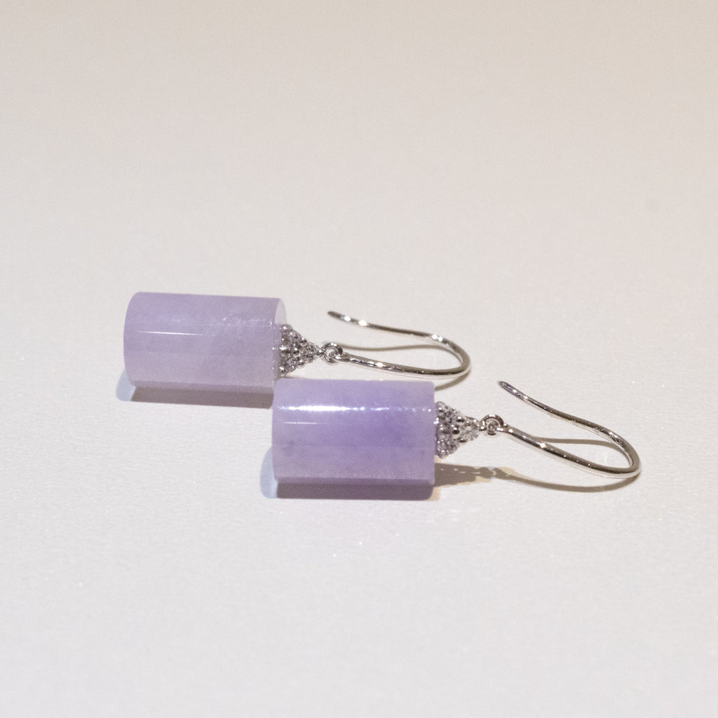 Apple Green & Lavender Jade Drop Earrings in 18K White Gold with Diamonds