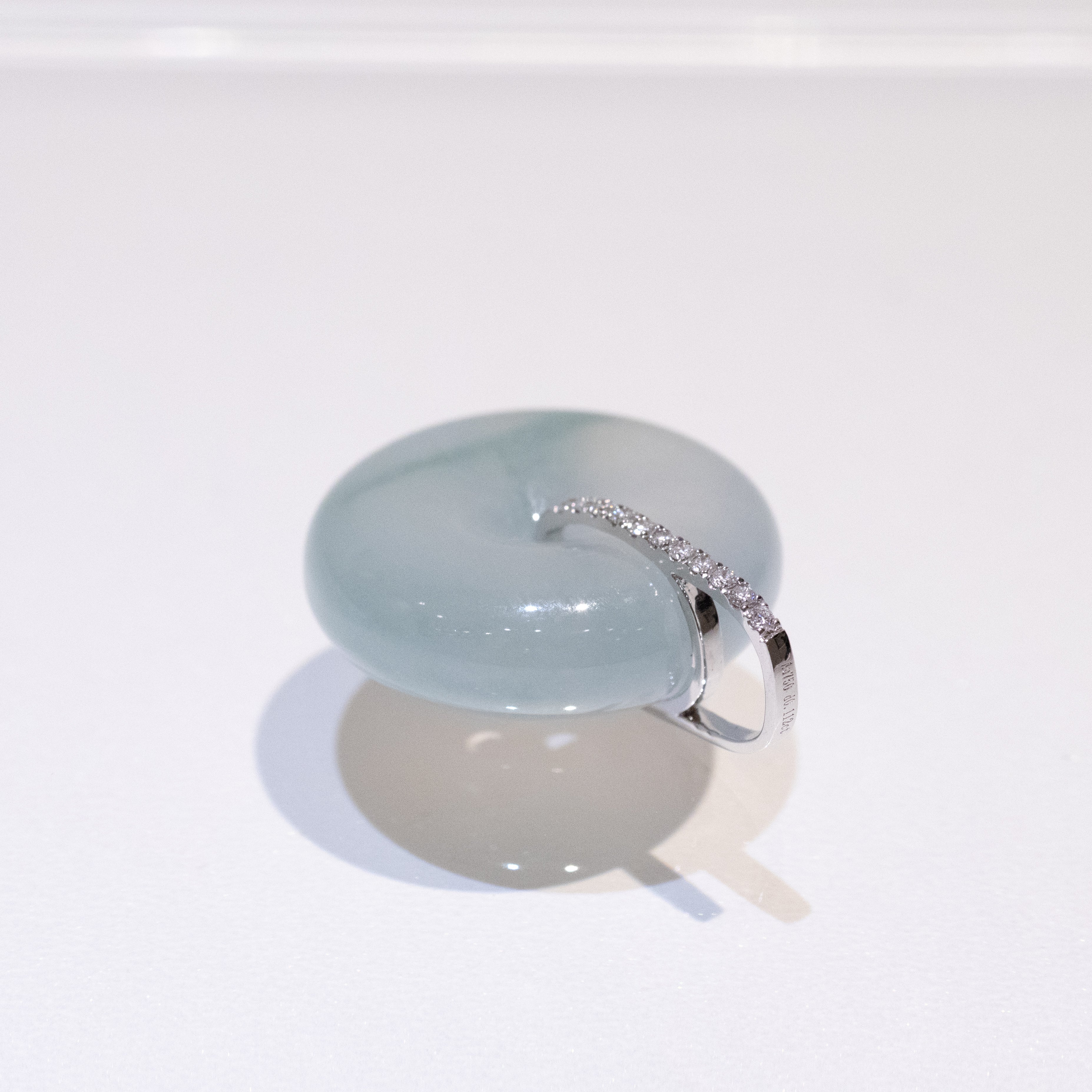 Ocean Blue Jade Donut Pendant Necklace in 18K White Gold Bail & Diamonds