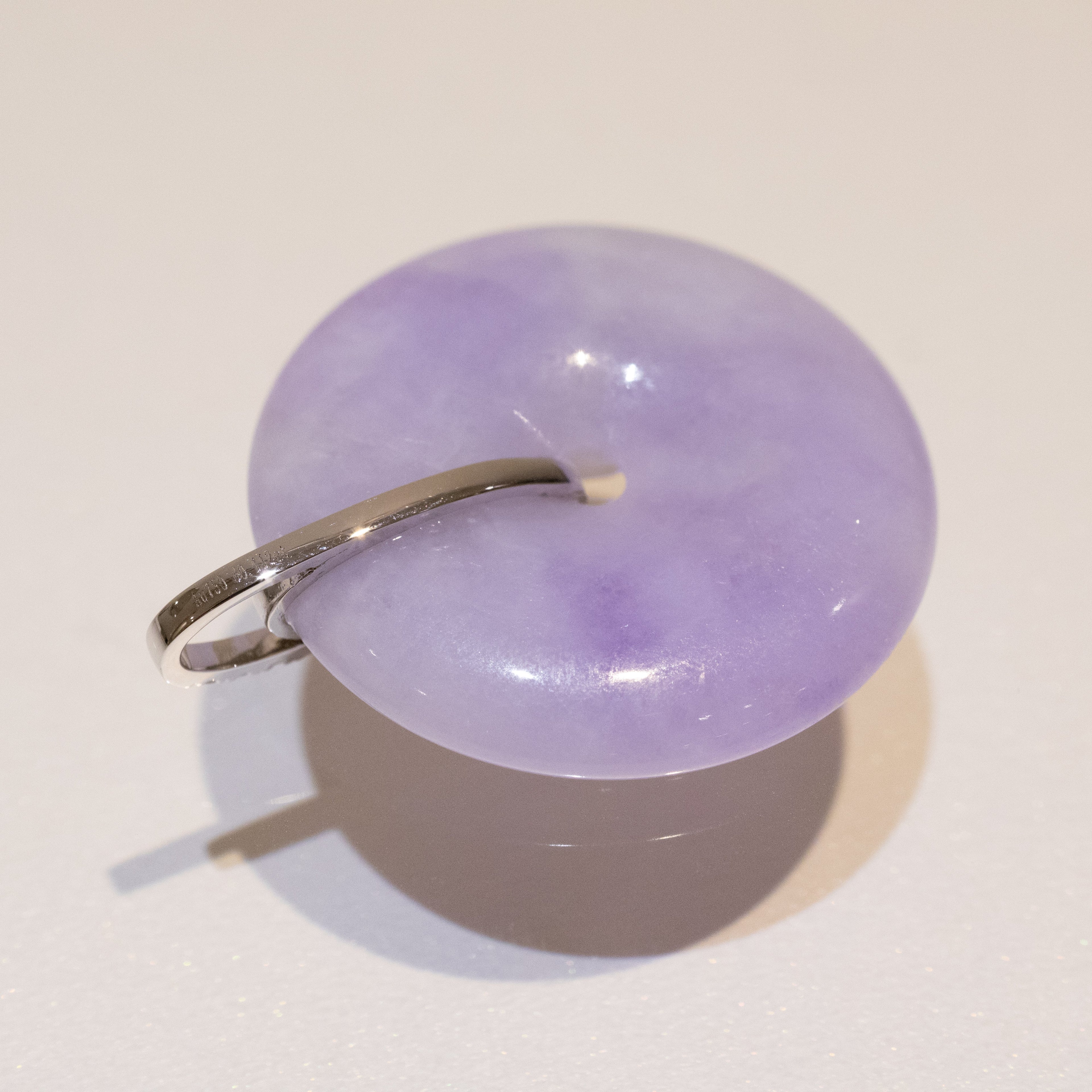 Intense Purple Jade Donut Pendant Necklace in 18K White Gold Bail & Diamonds