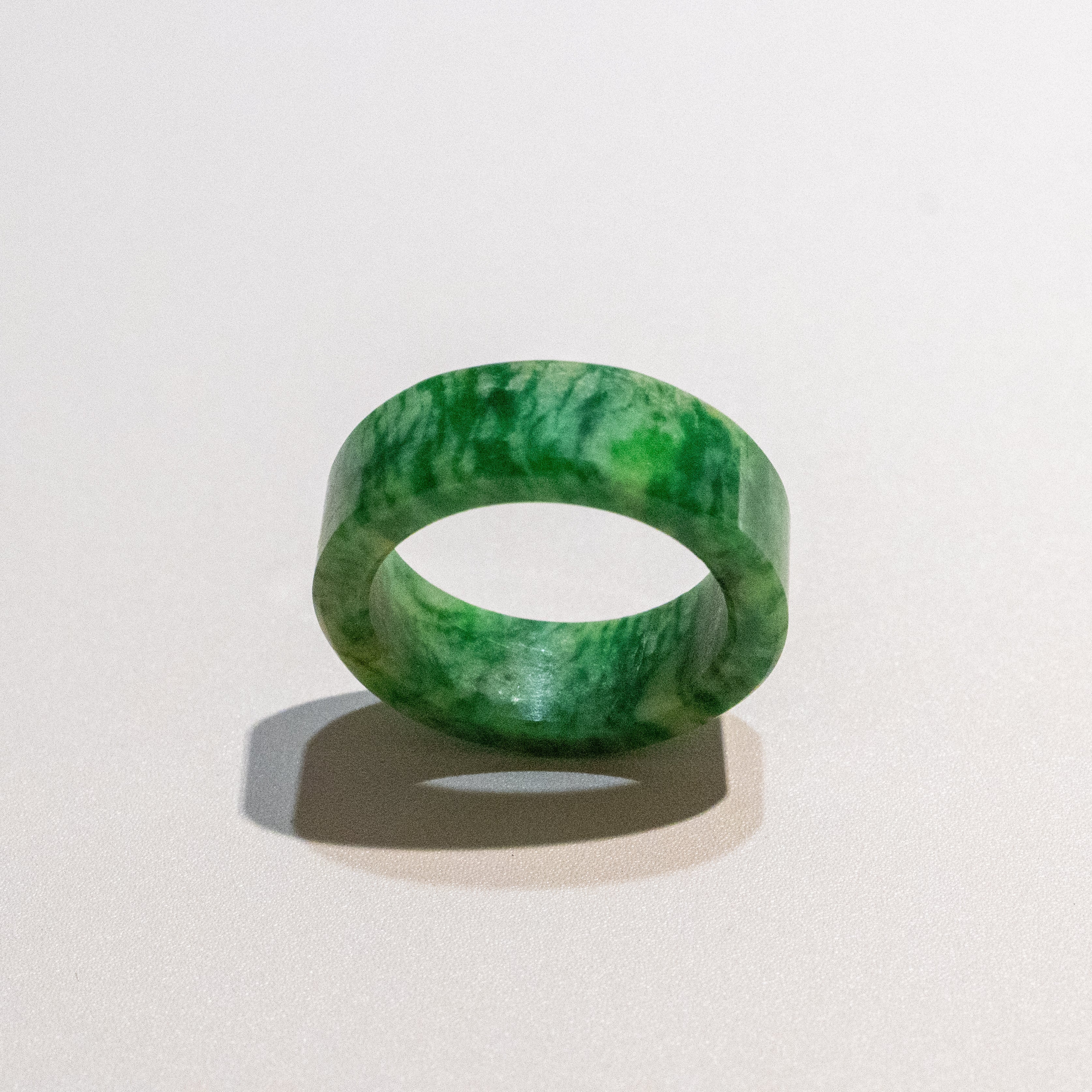 Size US 6.25 Imperial Green Burmese Wide Jade Ring Band - Type A Natural Jadeite