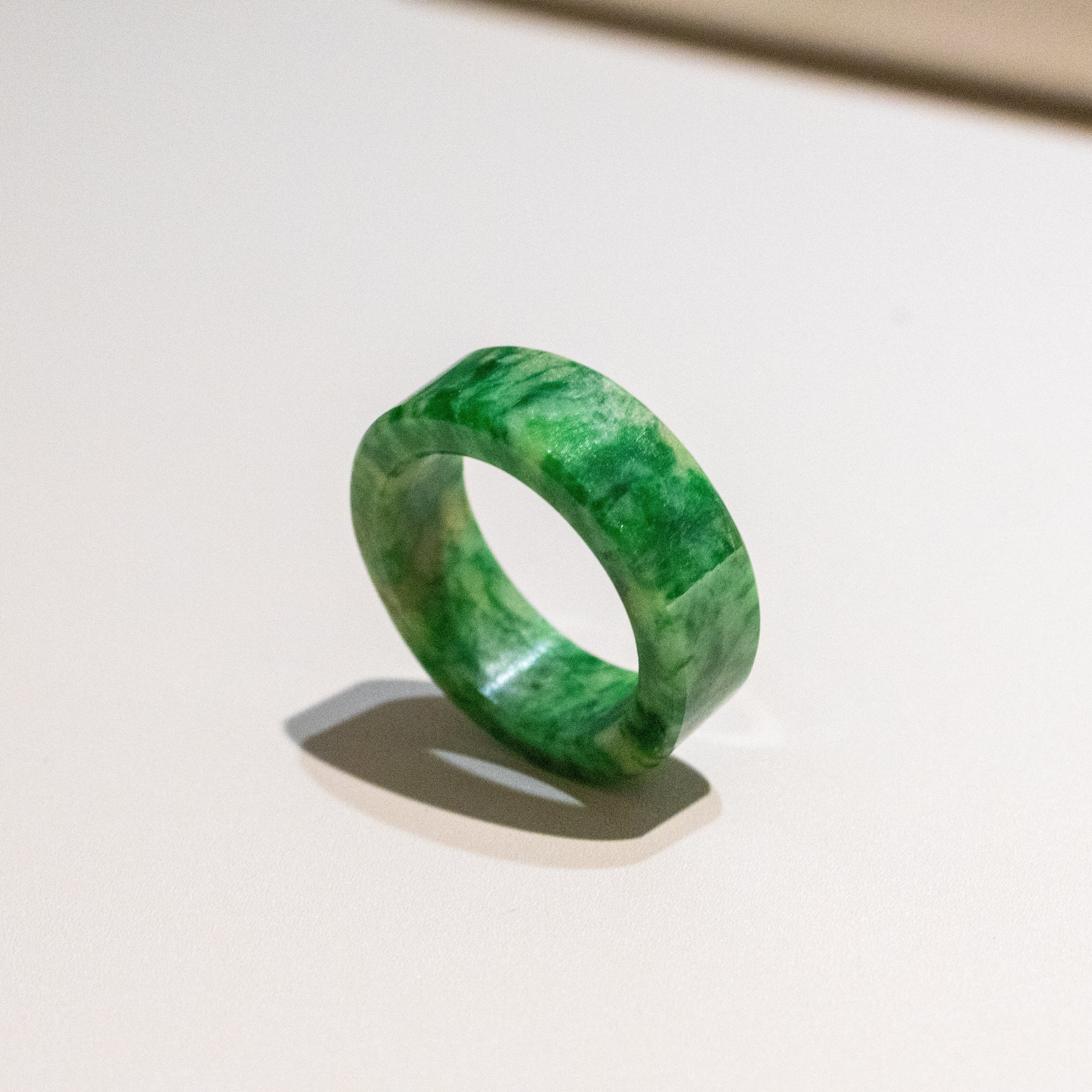 Size US 6.25 Imperial Green Burmese Wide Jade Ring Band - Type A Natural Jadeite