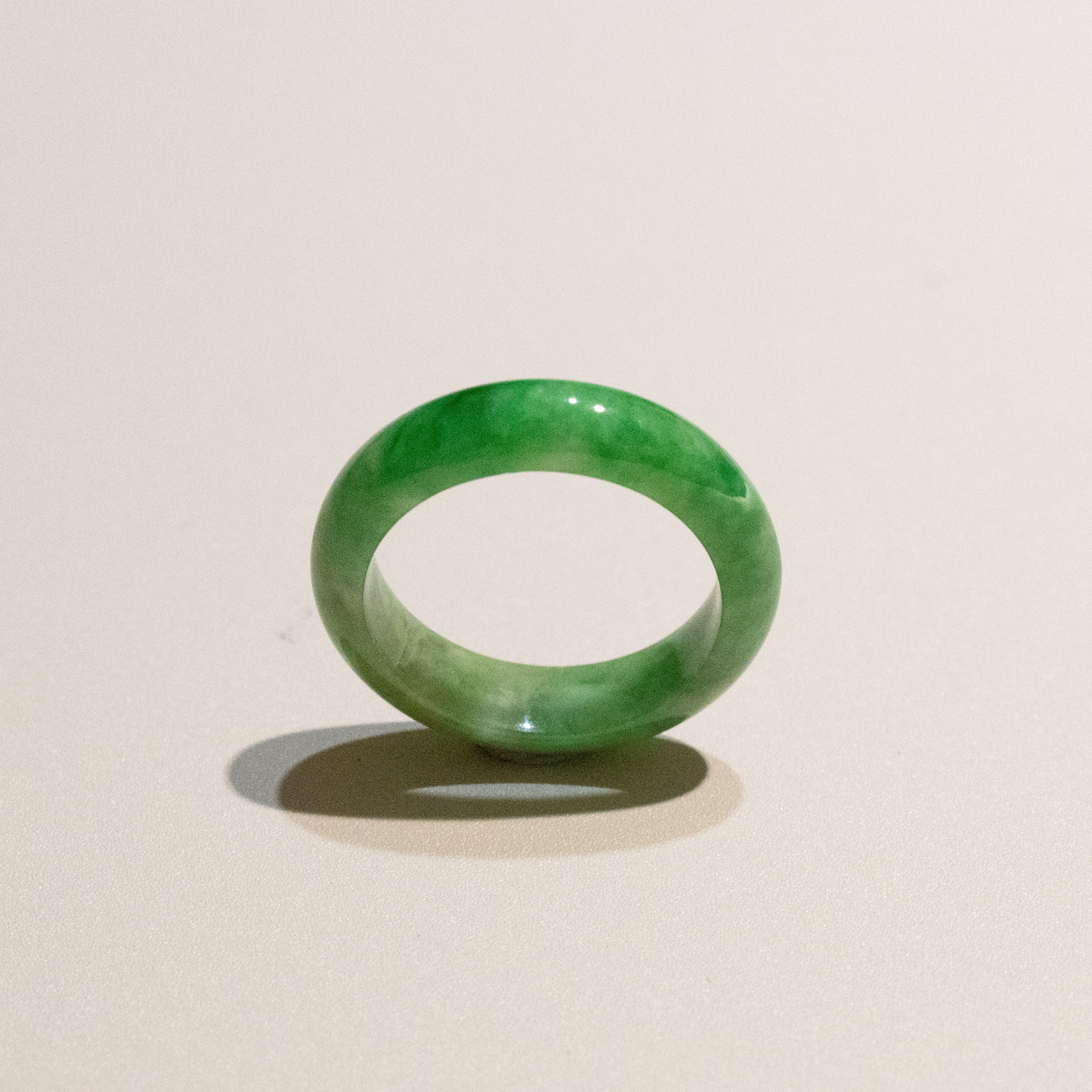 Size 5.75 Natural Type-A Burmese Imperial Green Jade Band Ring