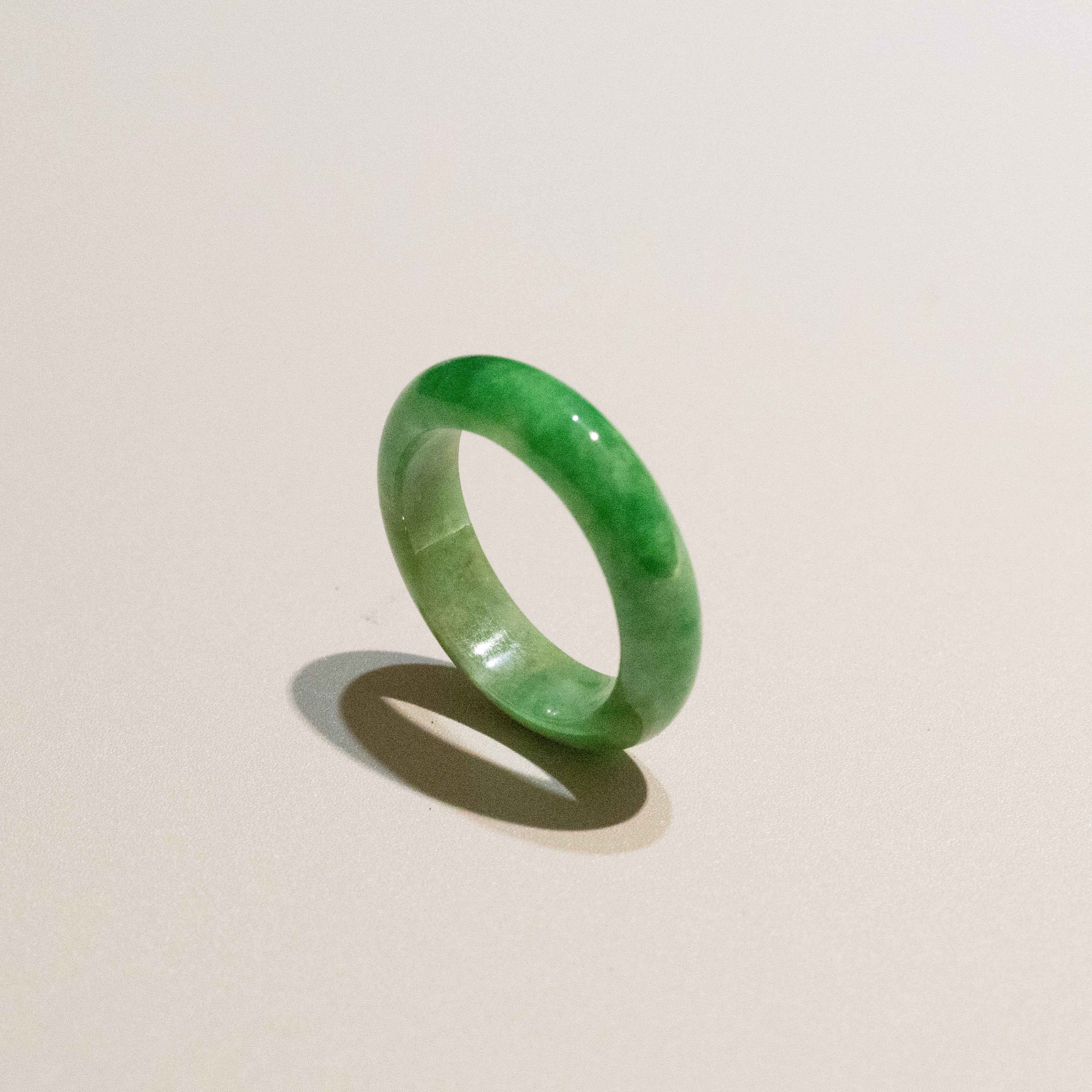 Size 5.75 Natural Type-A Burmese Imperial Green Jade Band Ring