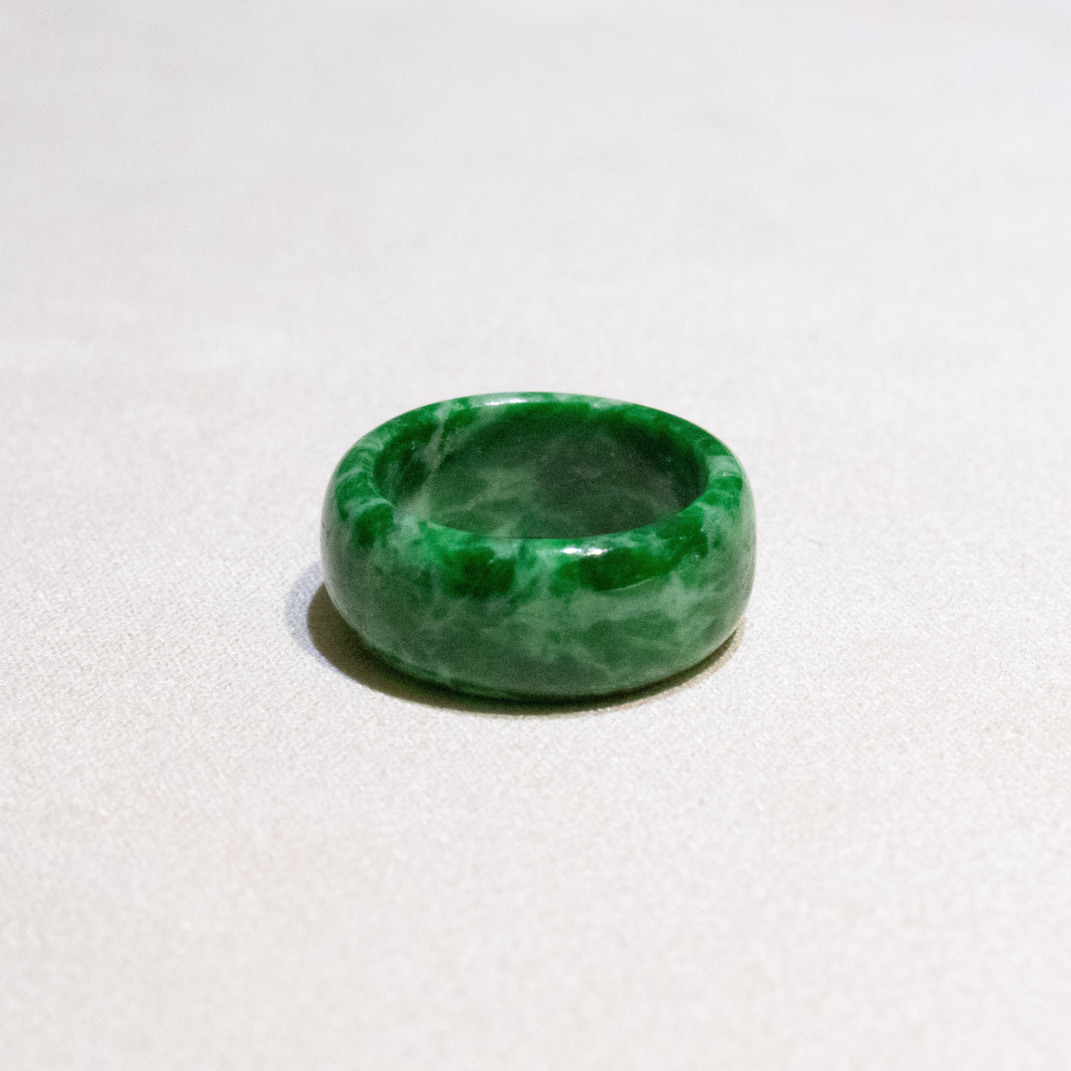 Size 6 Natural Type-A Burmese Intense Green Jade Band Ring