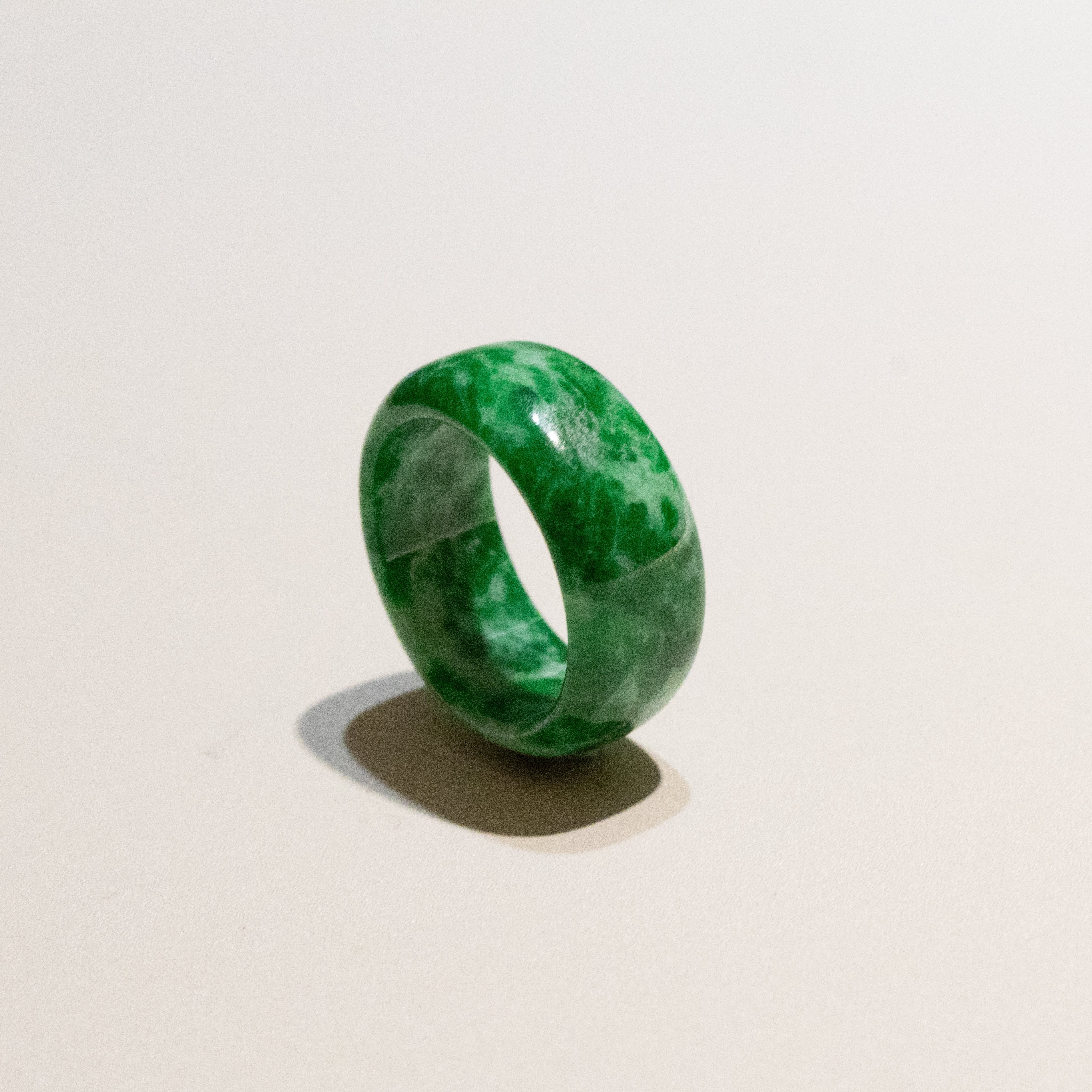 Size 6 Natural Type-A Burmese Intense Green Jade Band Ring