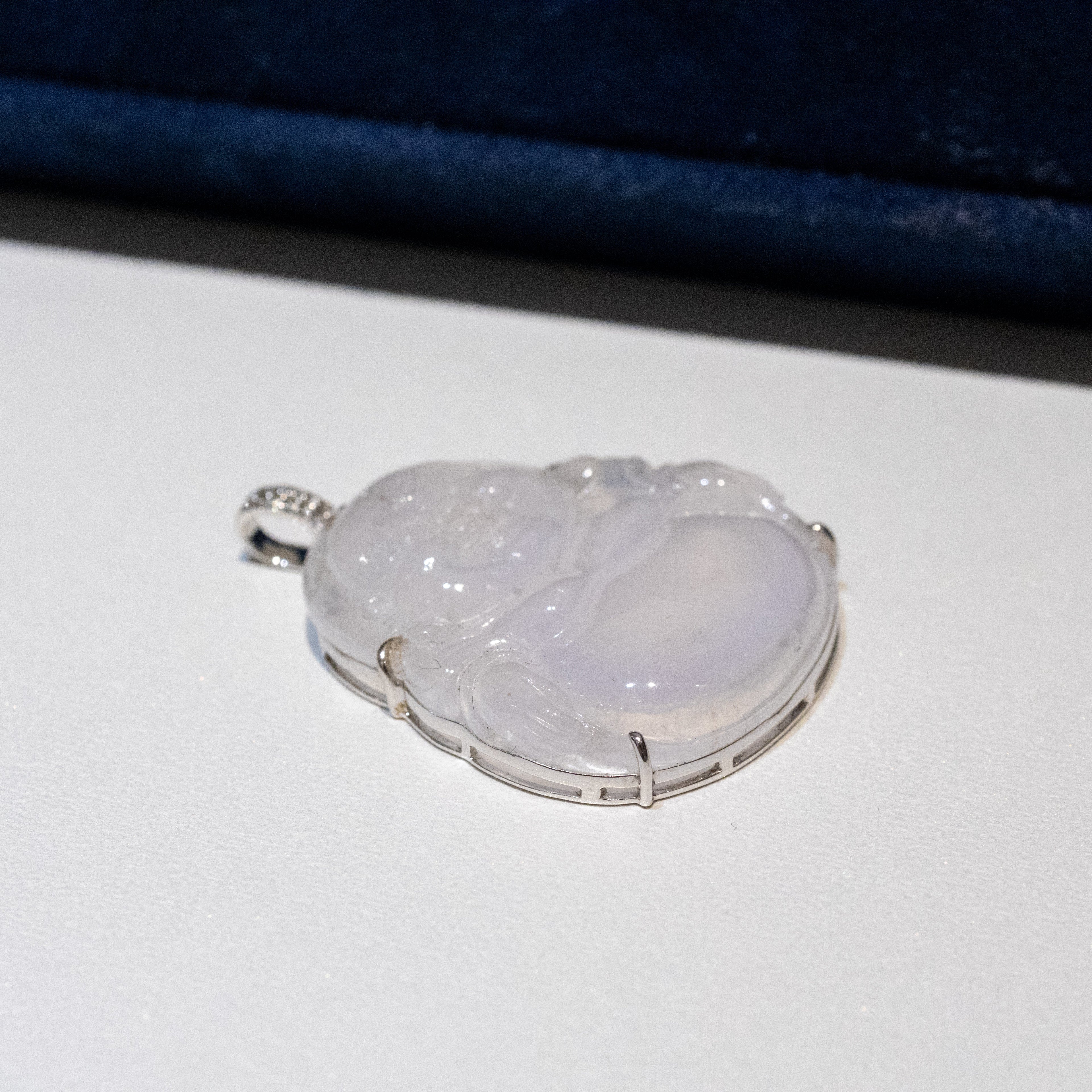 Icy White Jade Buddha Pendant with 18k Gold Bail - Symbol of Peace and Serenity