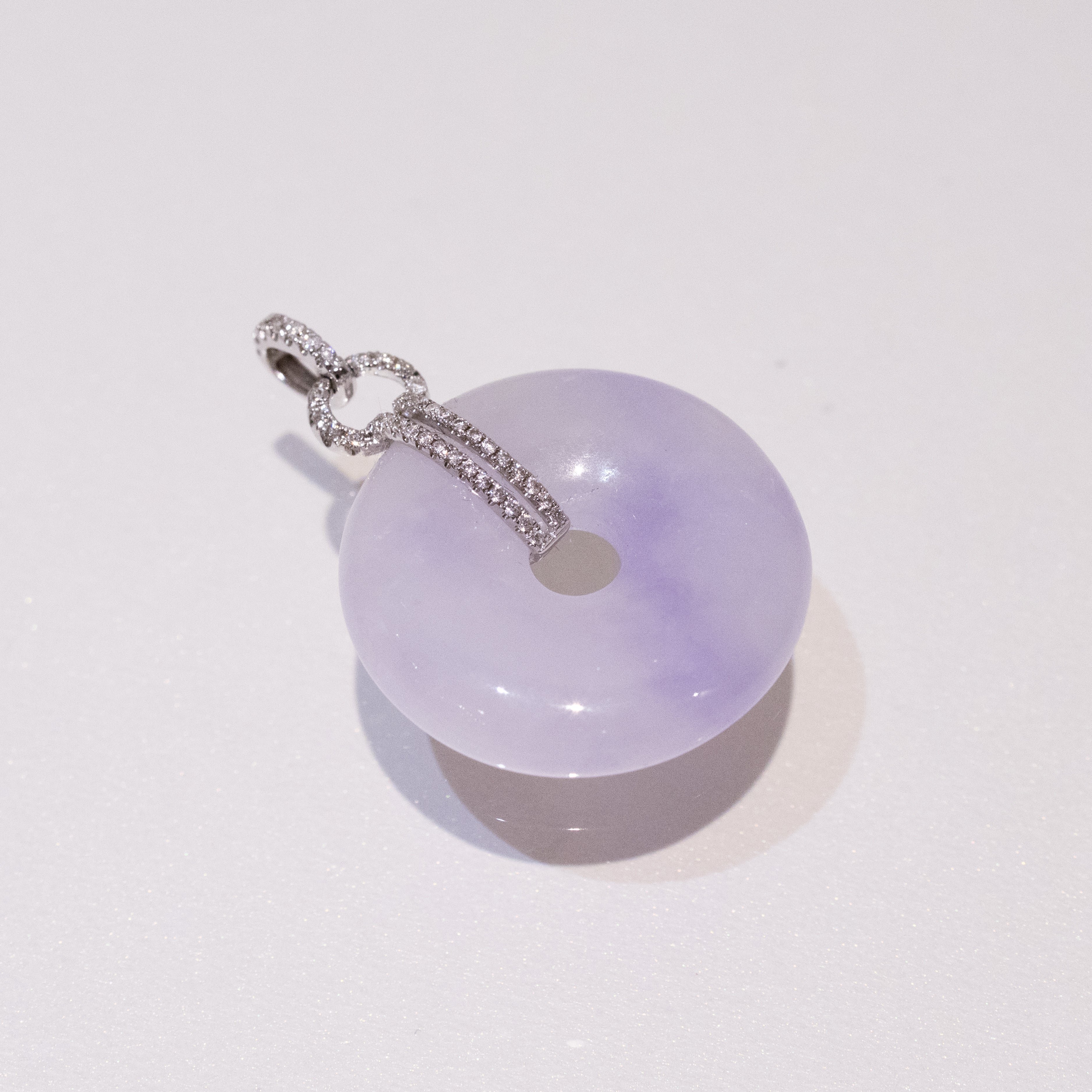 Luxurious Purple Jade Donut Pendant Necklace in 18K White Gold with Diamonds