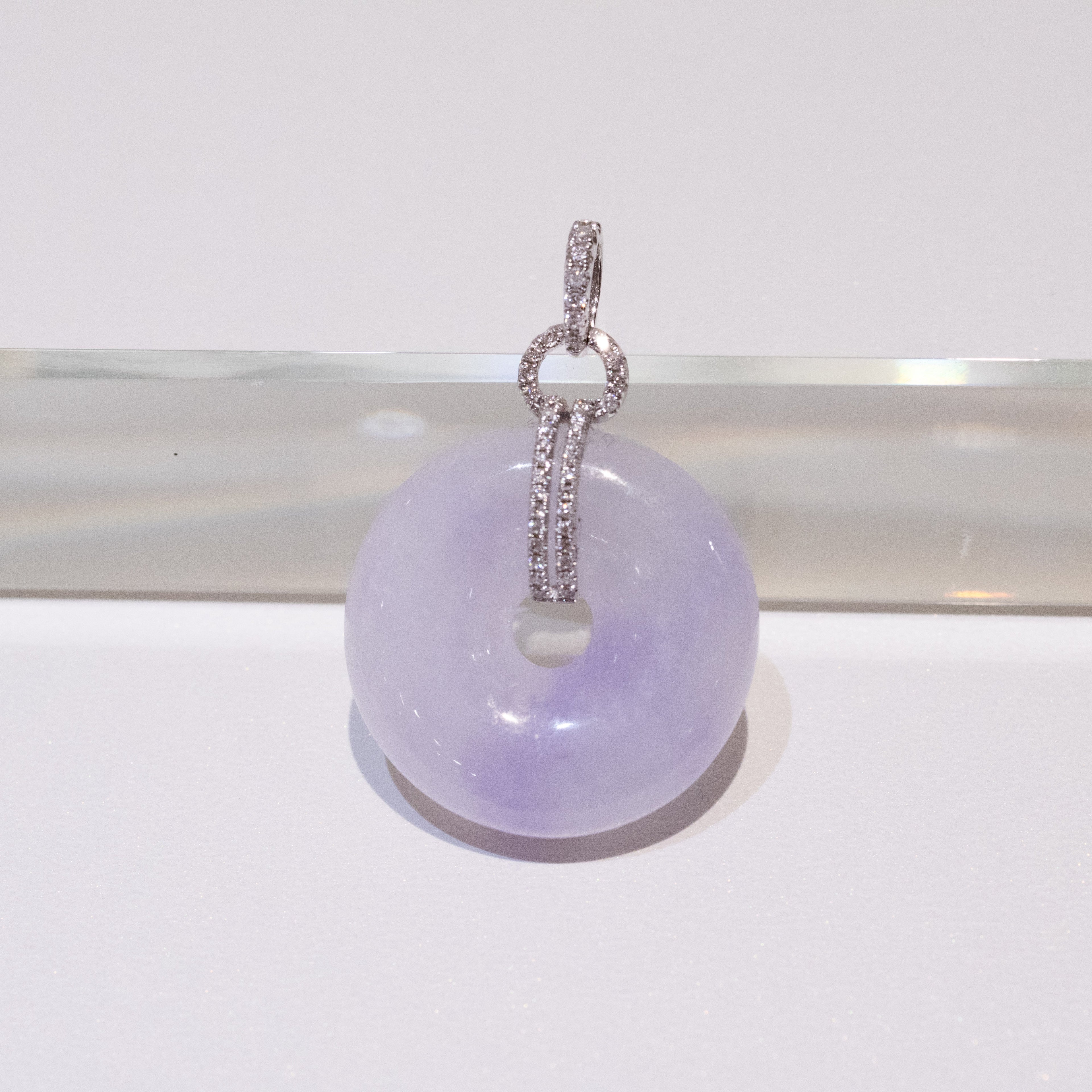 Luxurious Purple Jade Donut Pendant Necklace in 18K White Gold with Diamonds