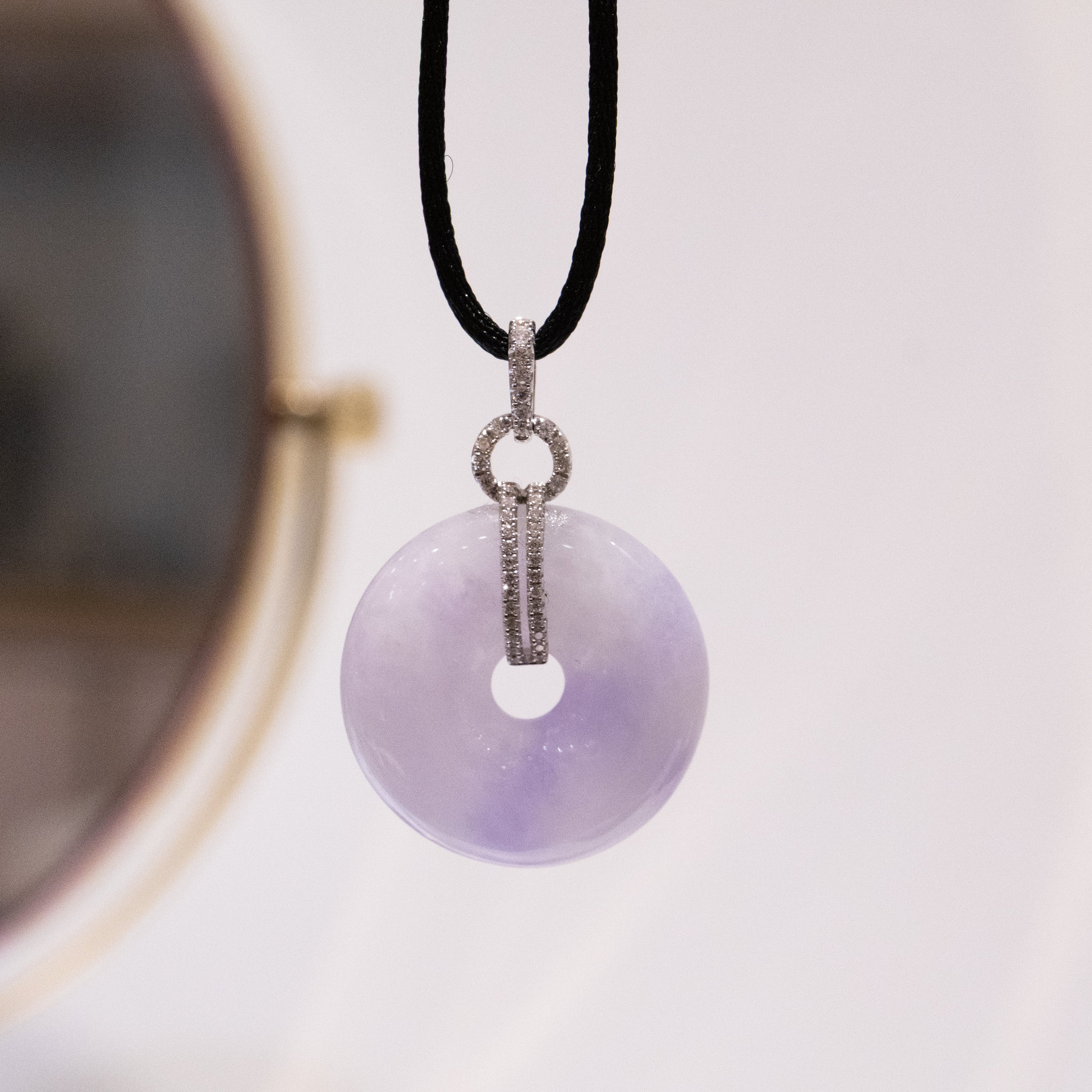 Luxurious Purple Jade Donut Pendant Necklace in 18K White Gold with Diamonds
