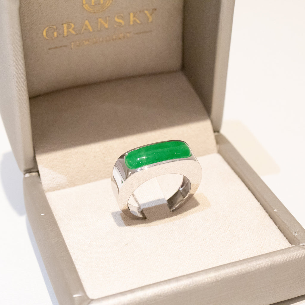 GRANSKY X KATHERINE US 7 18K Gold A-Grade Natural Vivid Green Jadeite Ring