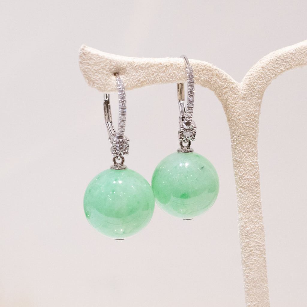 Gransky 18K Gold Apple Green Jade Jewelry Jade Bead Earrings