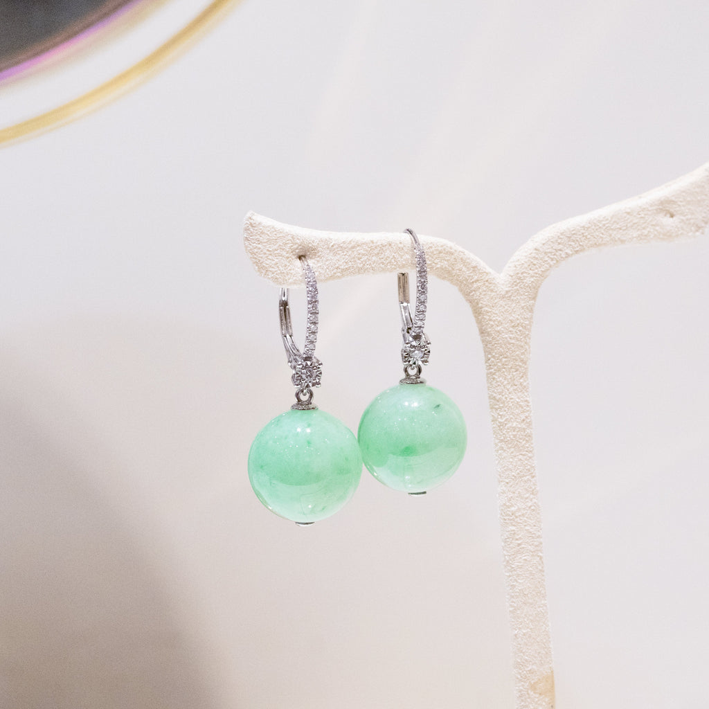 Gransky 18K Gold Apple Green Jade Jewelry Jade Bead Earrings