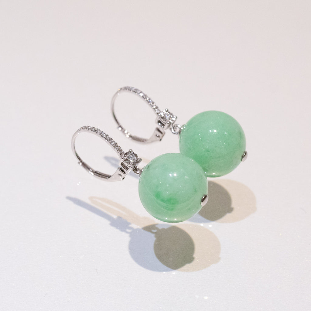 Gransky 18K Gold Apple Green Jade Jewelry Jade Bead Earrings