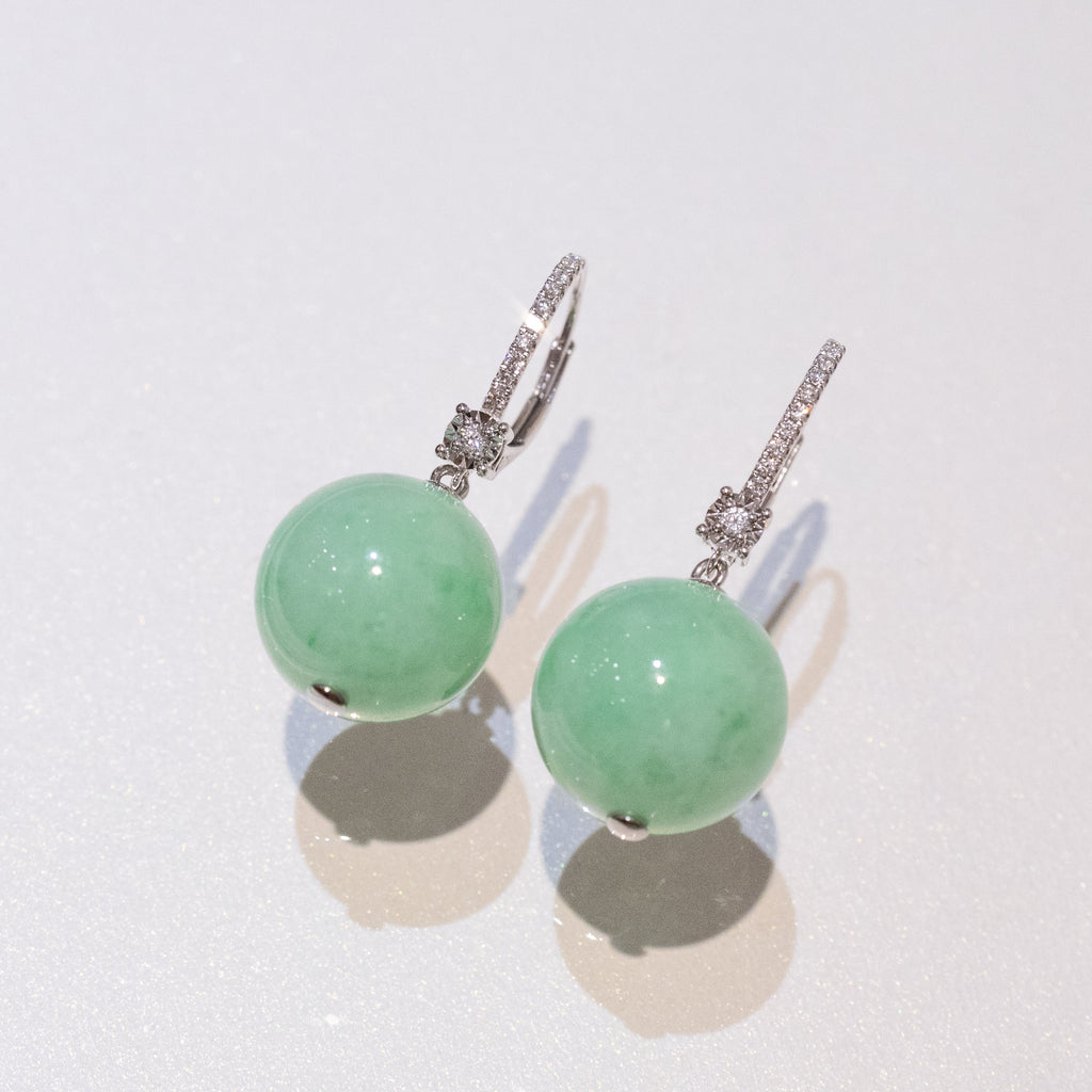 Gransky 18K Gold Apple Green Jade Jewelry Jade Bead Earrings