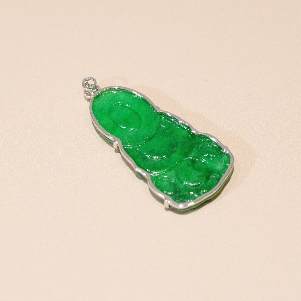 Gransky Handmade GuanYin Imperial Green Jade Pendant 18k White Gold and Diamonds