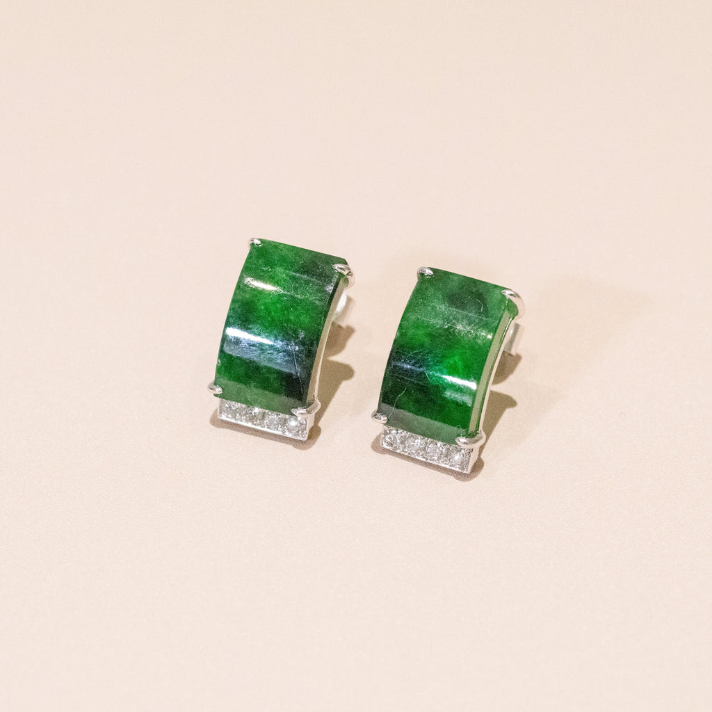 Gransky Rectangular Jade and Diamond Earrings in 18K White Gold