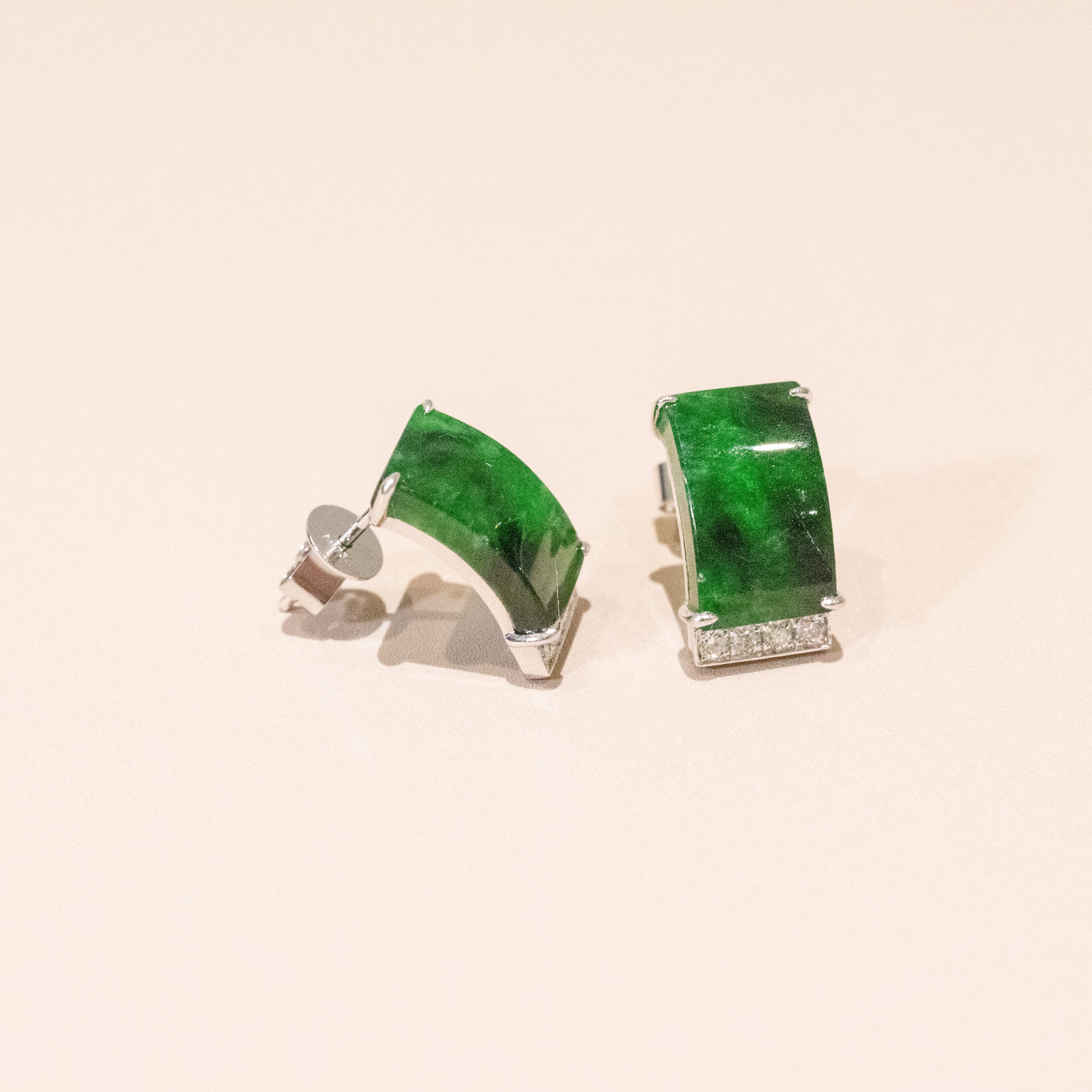 Gransky Rectangular Jade and Diamond Earrings in 18K White Gold