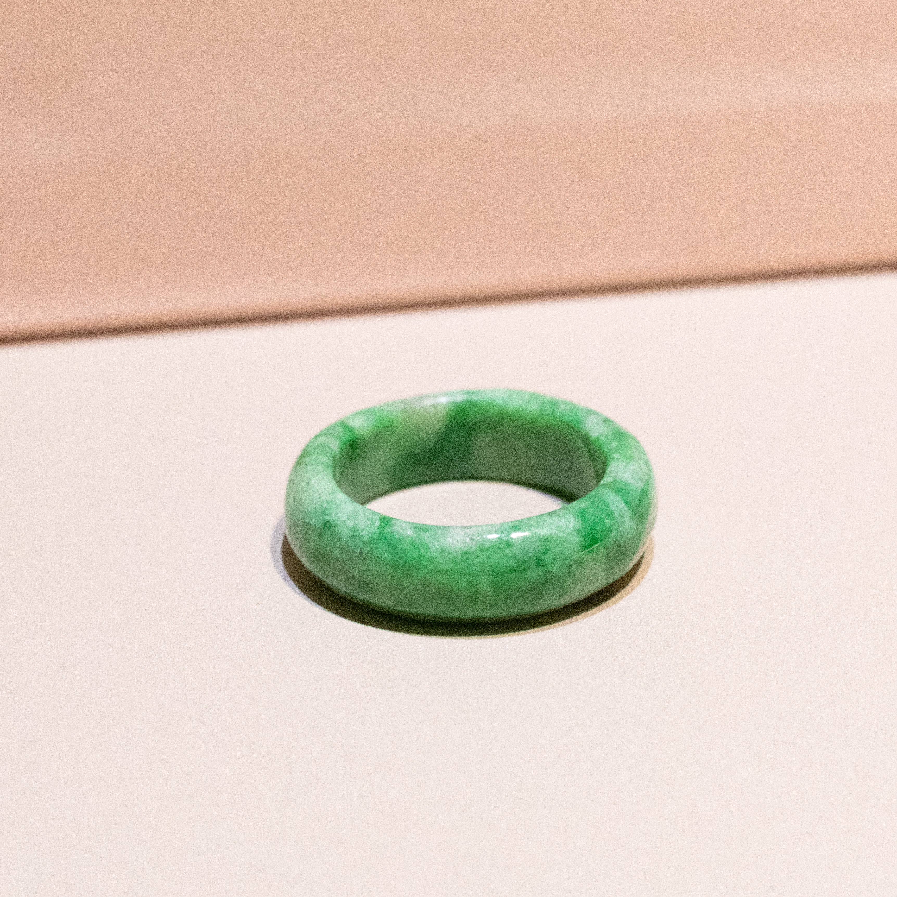 Size 5.75 Natural Type-A Burmese Apple Green Jade Band Ring