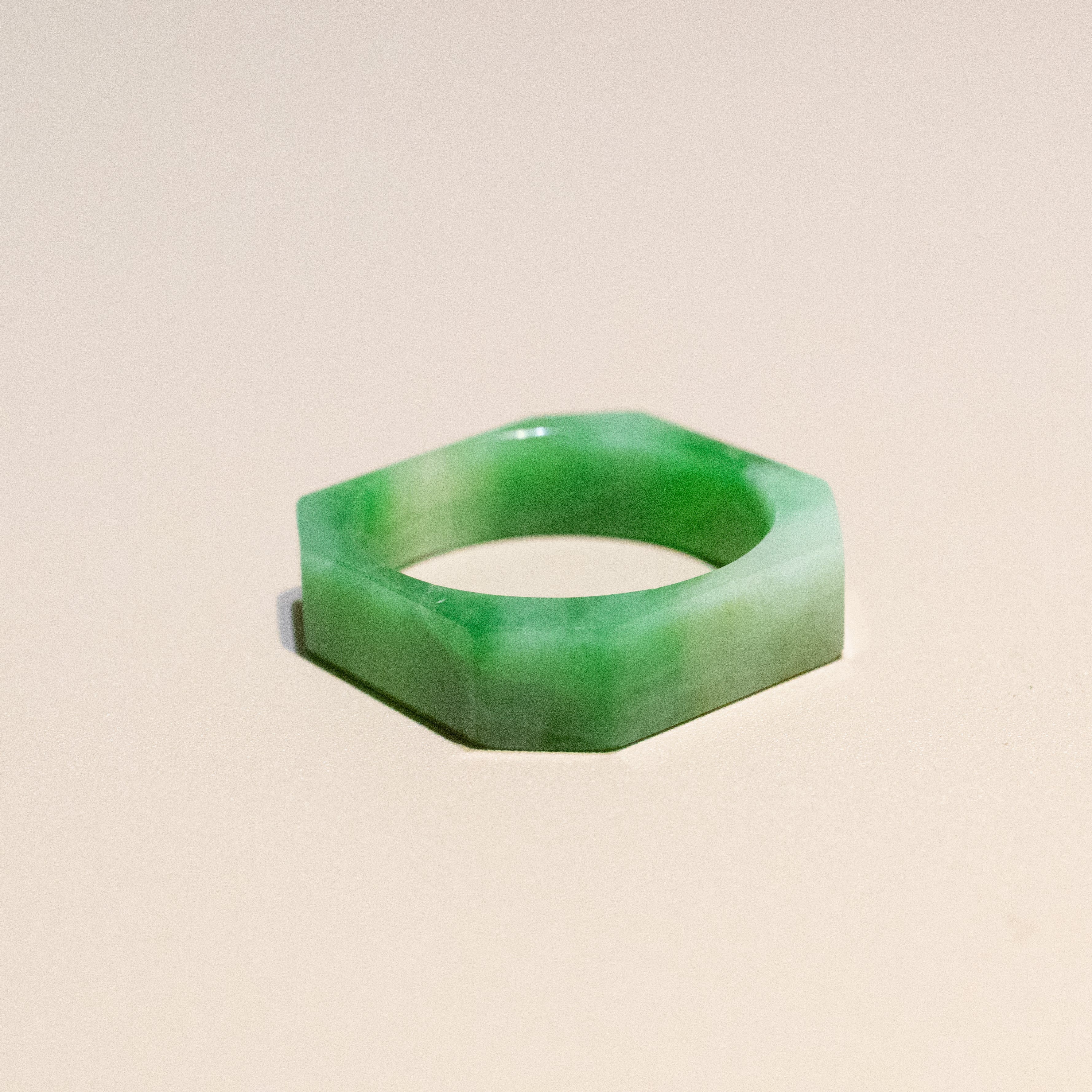 Size US 10.5 Intense Green Burmese Jade Ring Band - Type A Natural Jadeite