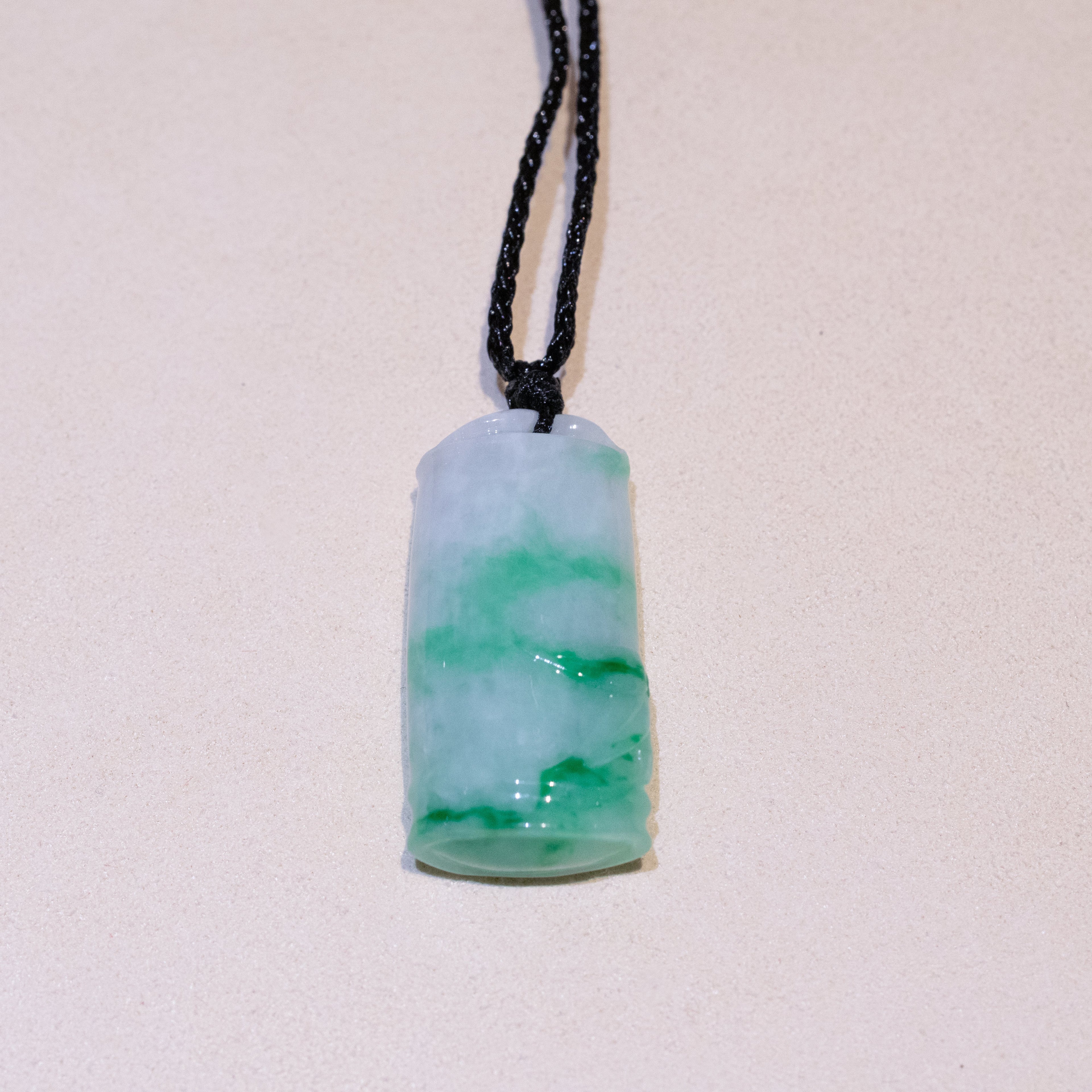 Natural Green Burmese Jadeite Bamboo Pendant