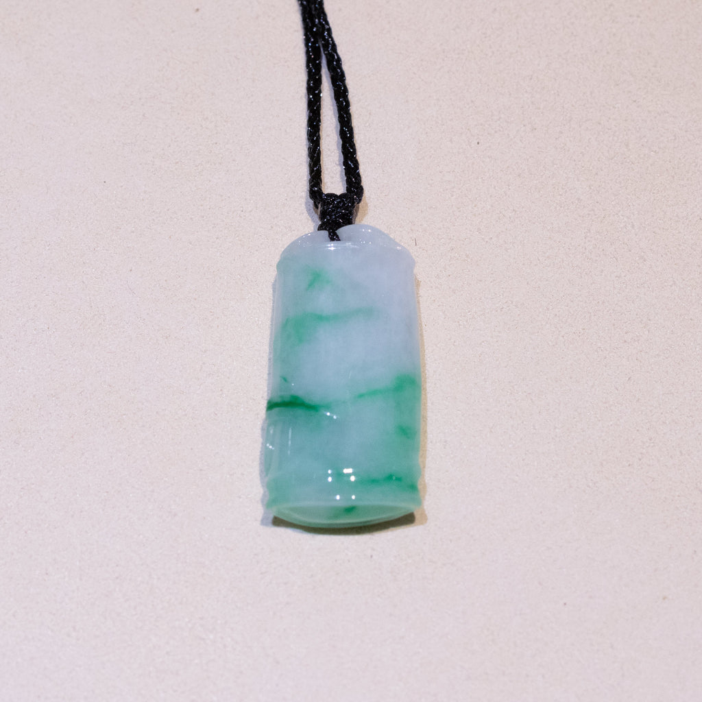 Natural Green Burmese Jadeite Bamboo Pendant