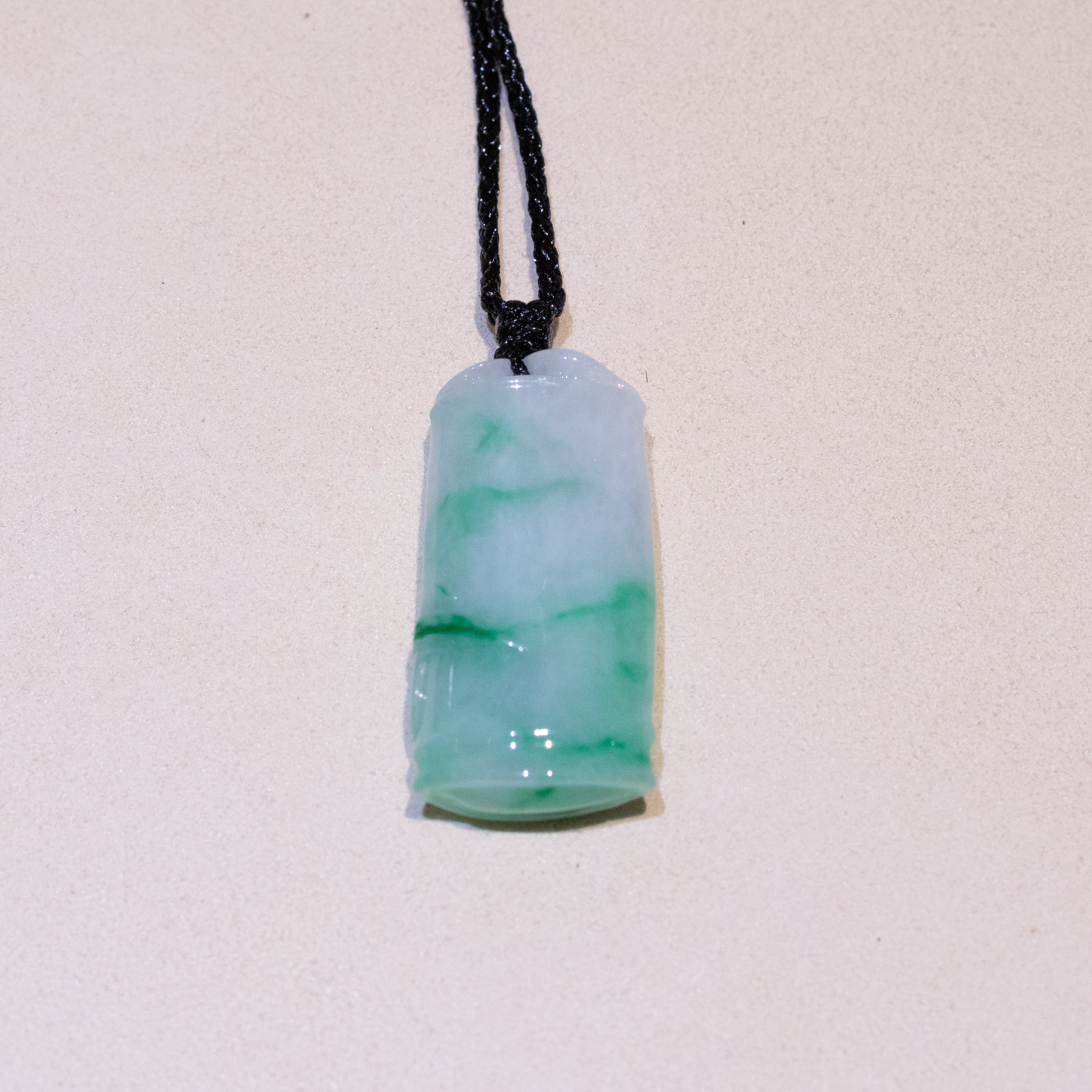Natural Green Burmese Jadeite Bamboo Pendant